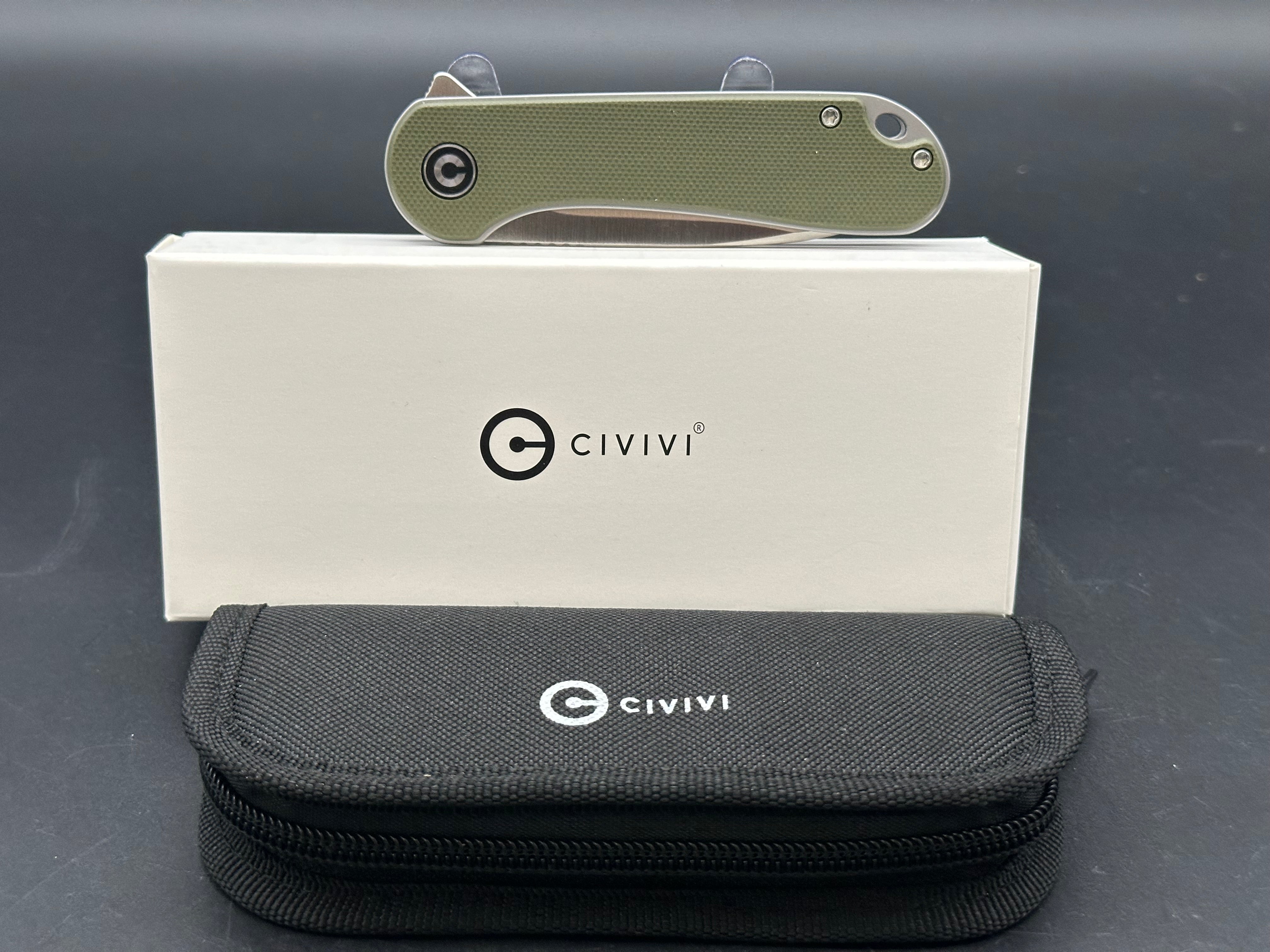 CIVIVI Elementum Folding Pocket Knife - D2 Steel Plain Edge Blade, Green G10 Handle, Liner Lock - Perfect for EDC, Outdoor Camping & Everyday Carry