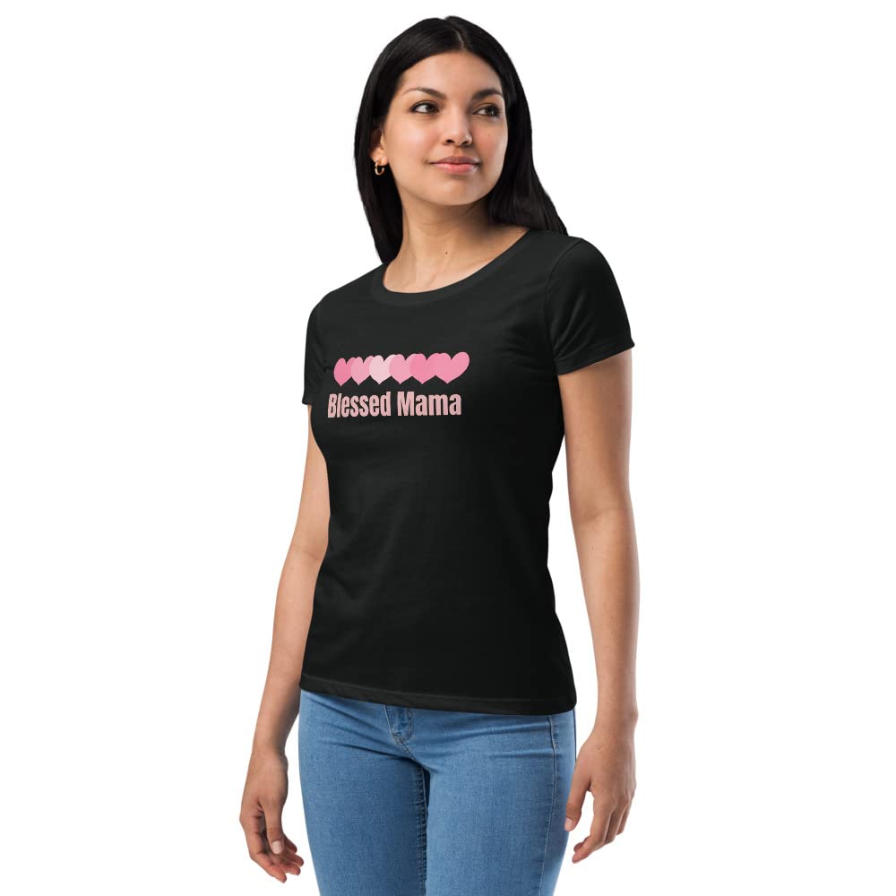 Blessed Mom T-Shirt - Women's Fitted Cotton Tee for Mothers - Cute & Comfortable Mama Shirt - Perfect for Mother's Day, Family Photos & Everyday Wear