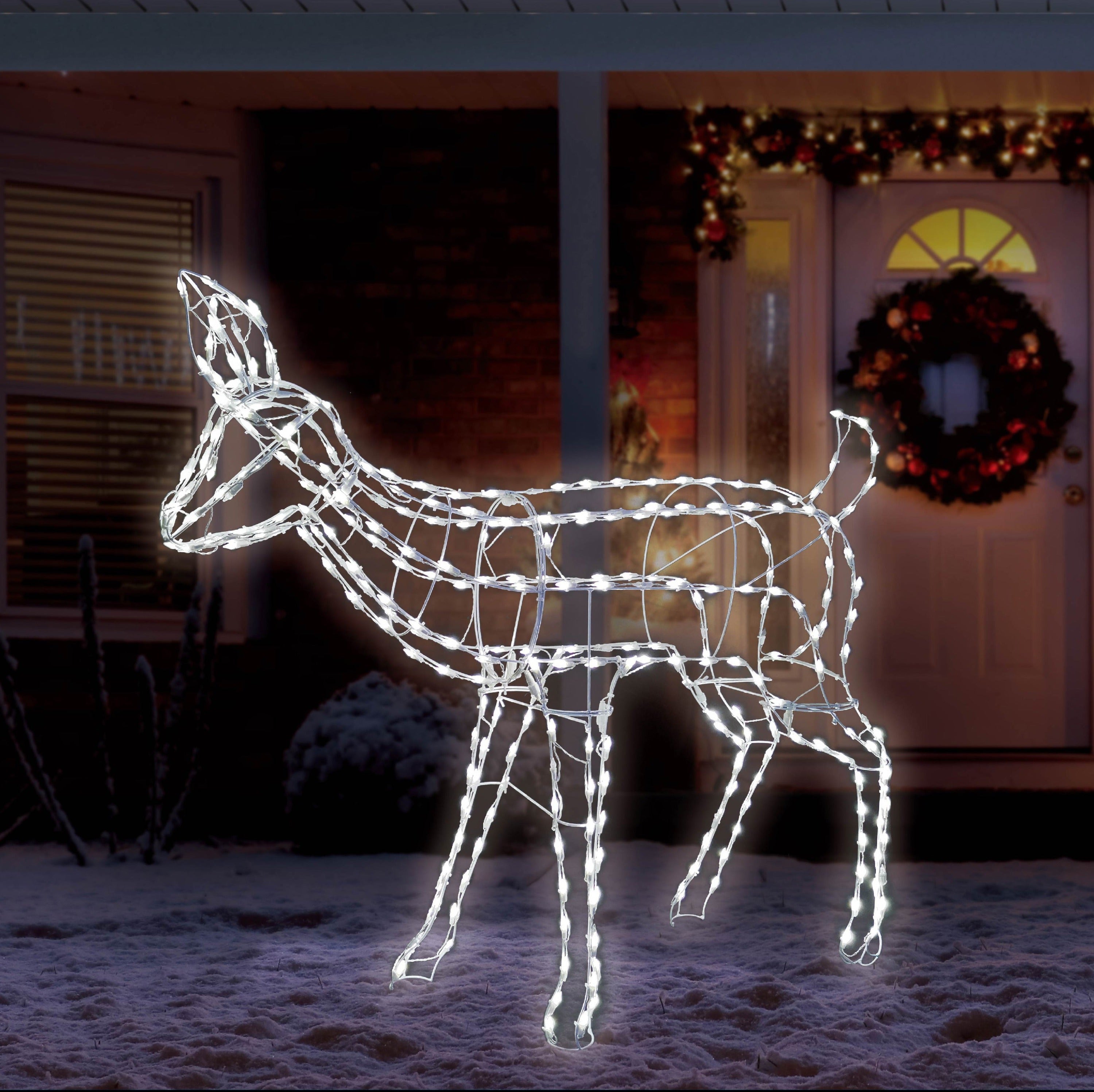 46 Twinkling LED Woodland Doe Outdoor Sculpture - Solar Powered Deer Statue for Garden, Yard, and Patio Decor - Perfect for Christmas, Halloween, and Outdoor Party Lighting