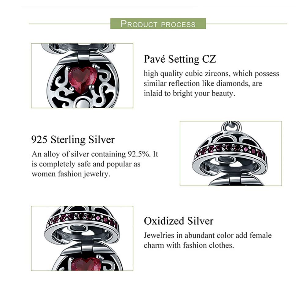 Authentic Sterling Silver Beads & Heart Pendant Charms - Jewelry Making Supplies for Bracelets & Necklaces - Romantic Gift Box Set (Red) - Perfect for DIY Crafts, Valentine's Gifts & Personal Accessories