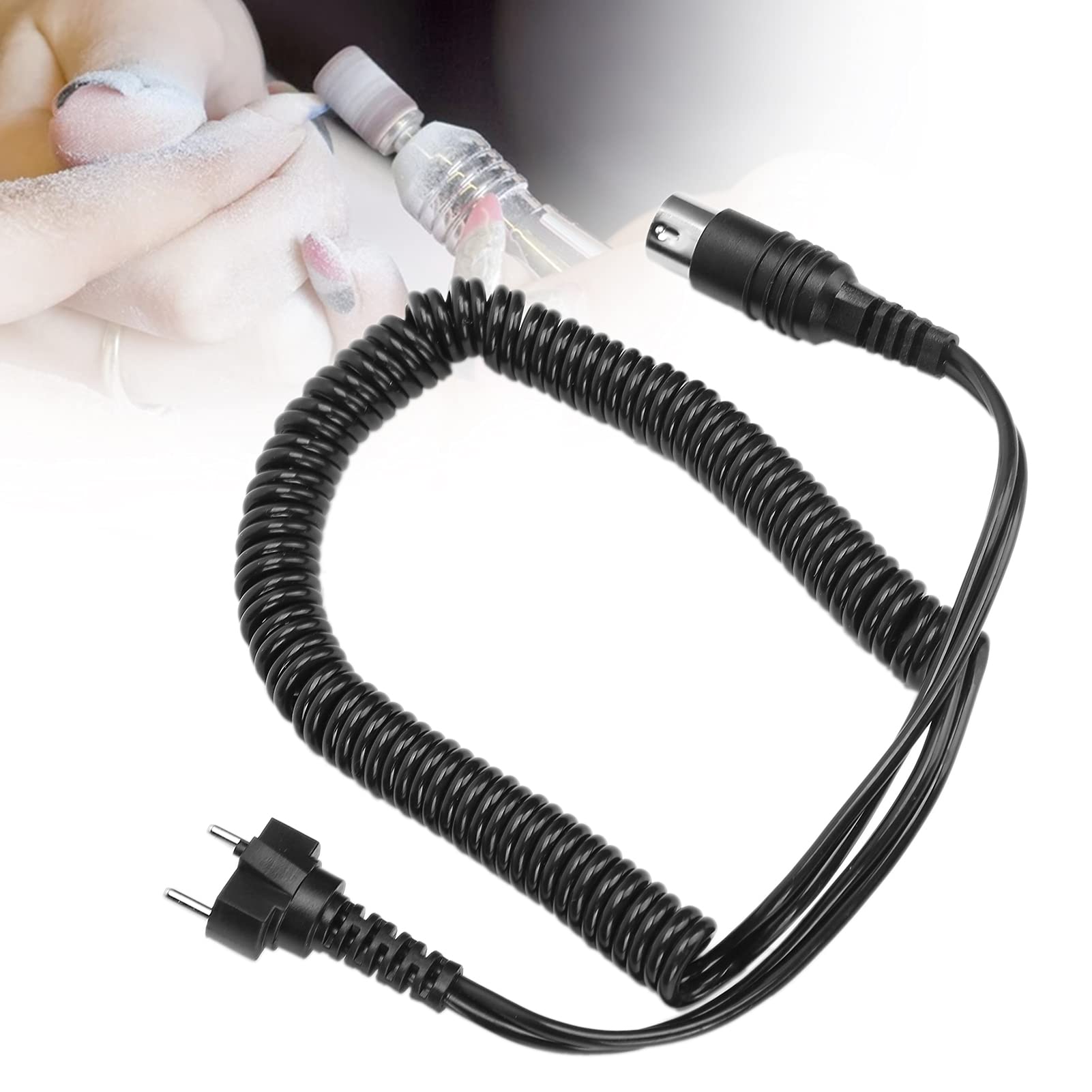 Electric Nail Drill Power Cable - Black Manicure Machine Accessory for Salon & Home Use
