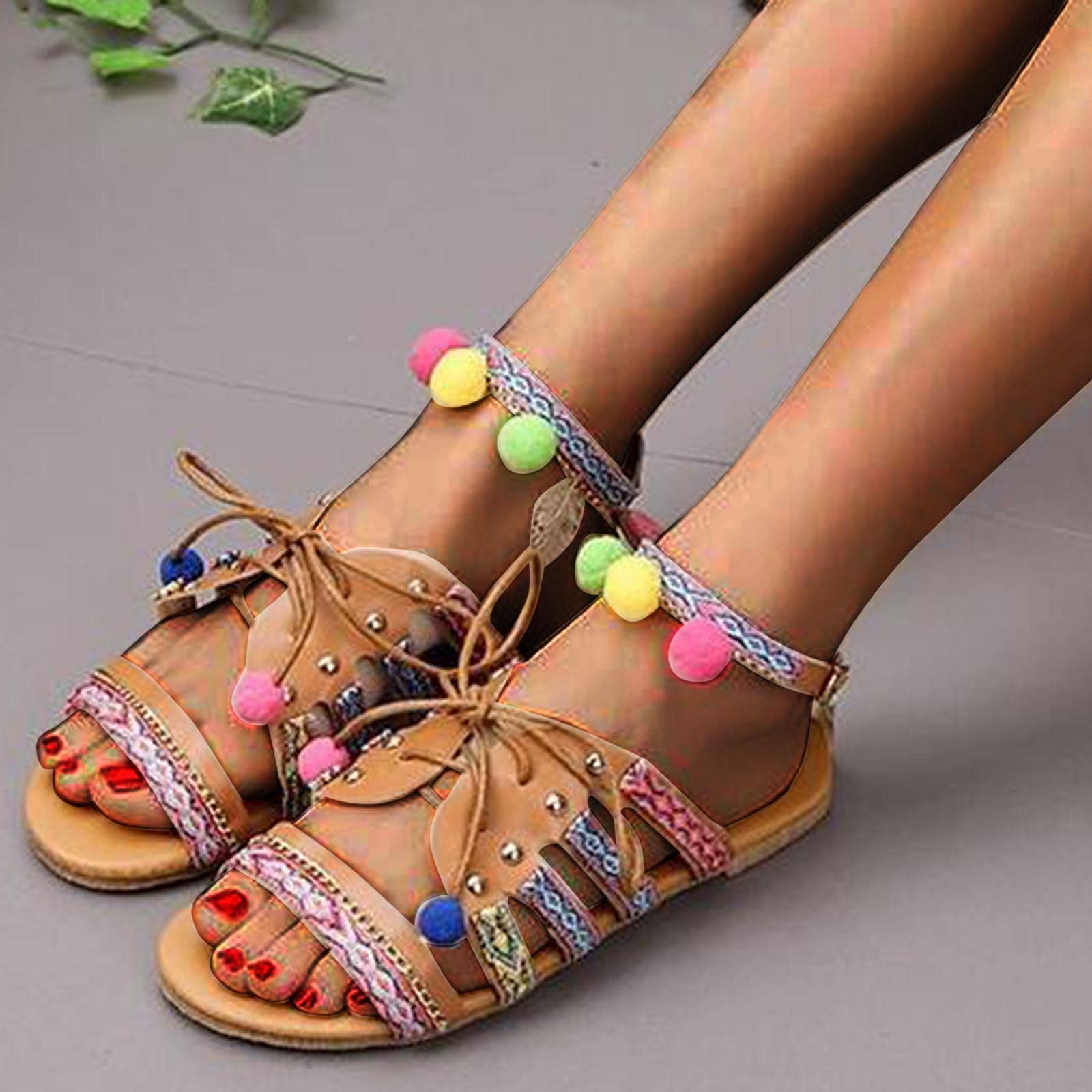 AnFeng Women's Bohemian Flat Fish Mouth Sandals - Comfortable Summer Beach Sandals for Women (Brown, Size 6.5-7) | Perfect for Vacation, Casual Outings & Beach Wear