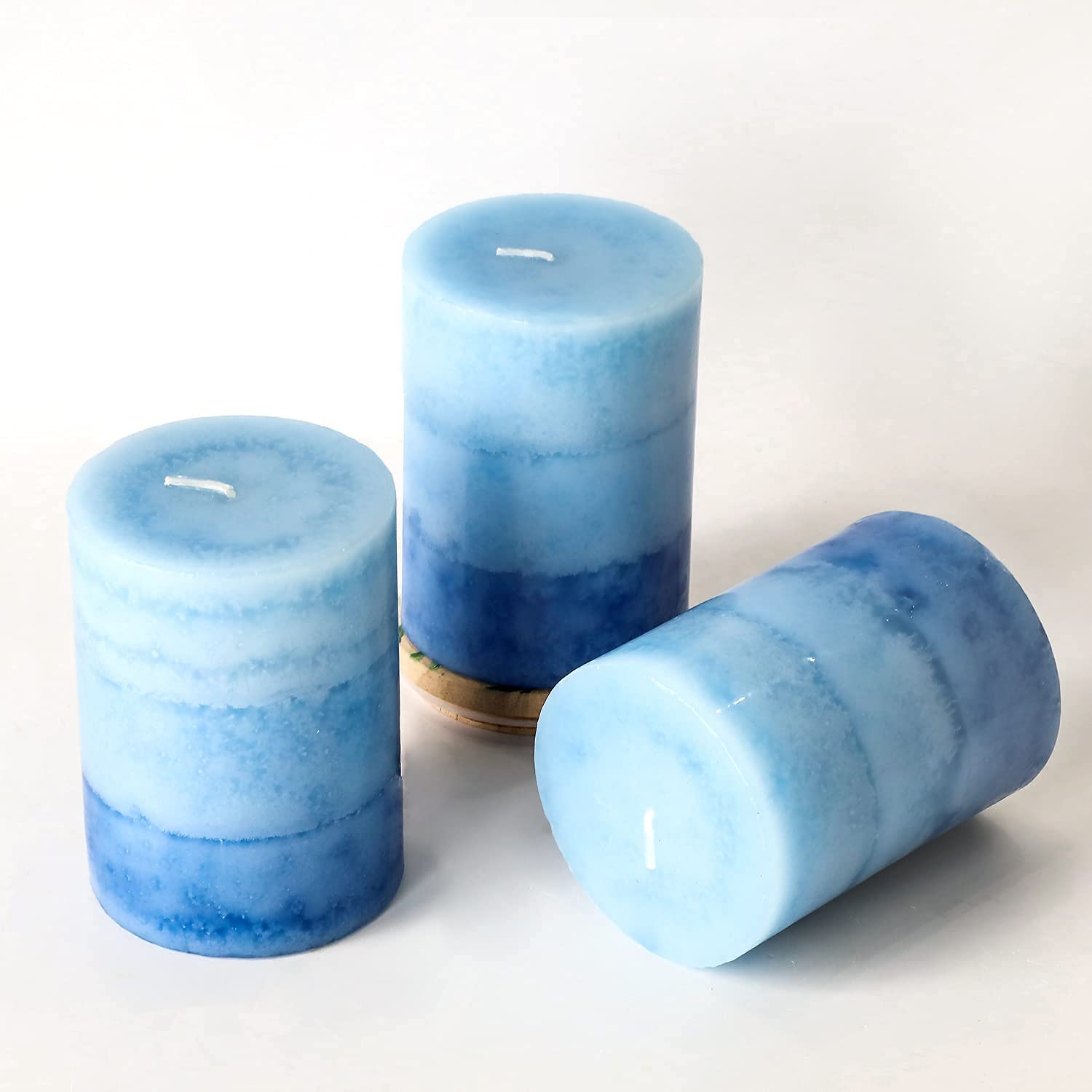 Blue Lilac Garden Scented Pillar Candles - Long-Lasting 3x4 Inch Home Decor Candles for Wedding, Bathroom & Relaxation - Perfect Aromatherapy Gifts for Women