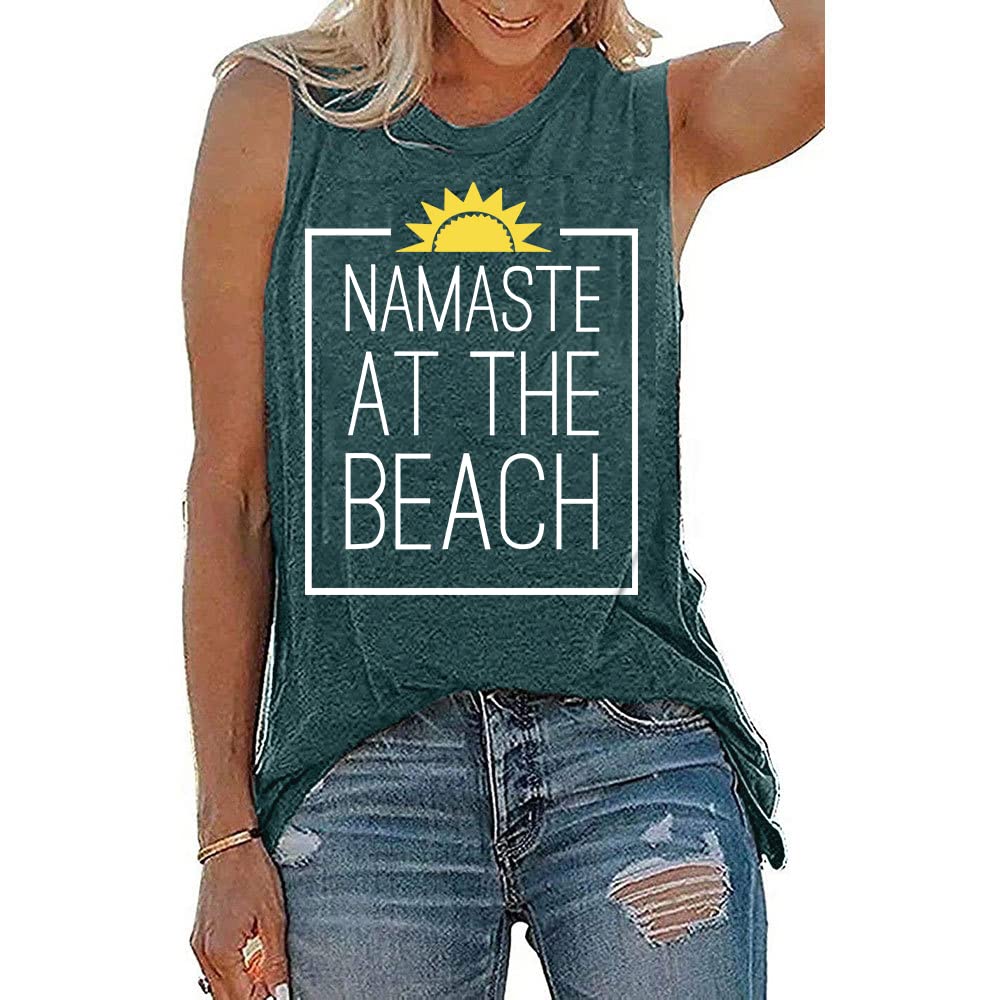 Women's Aoymay Namaste Beach Tank Tops - Summer Sleeveless Yoga Graphic Hawaiian Vacation T-Shirt for Beach, Yoga, and Outdoor Activities