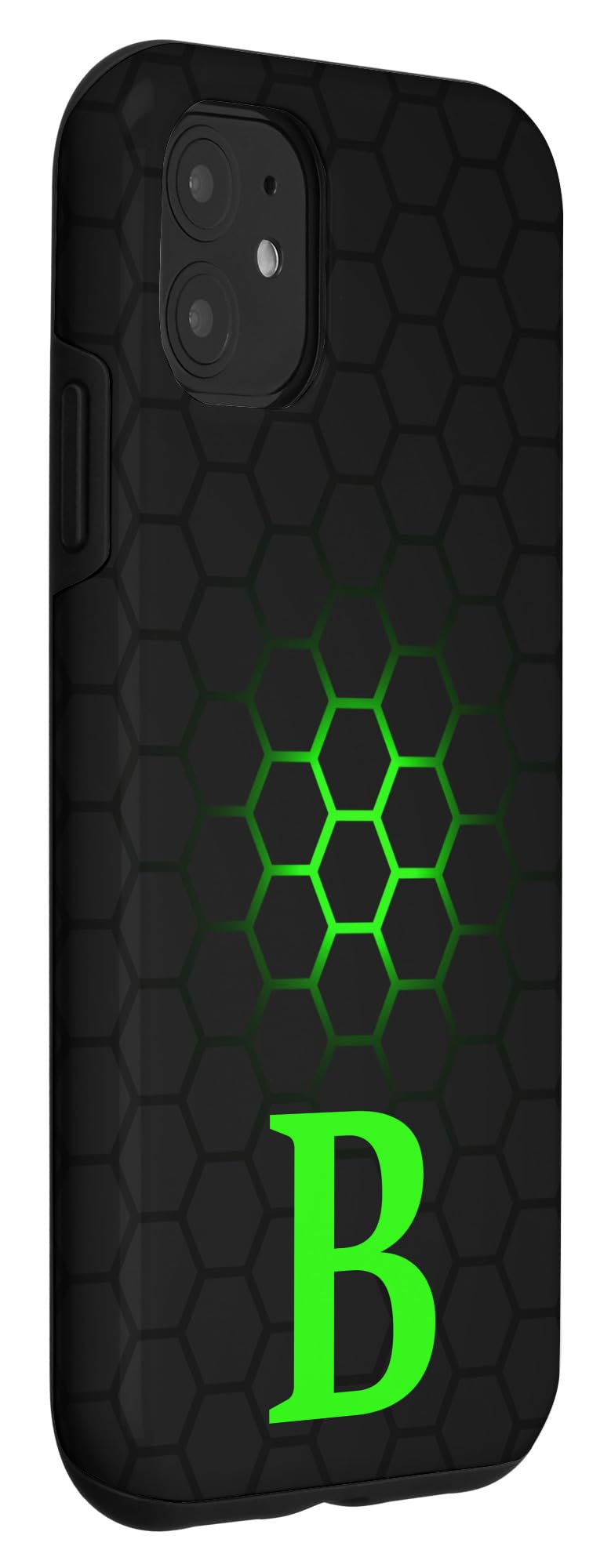 iPhone 11 Lime Green Black Phone Case with Letter B - Green B Initial Protective Cover for Everyday Use and Stylish Look