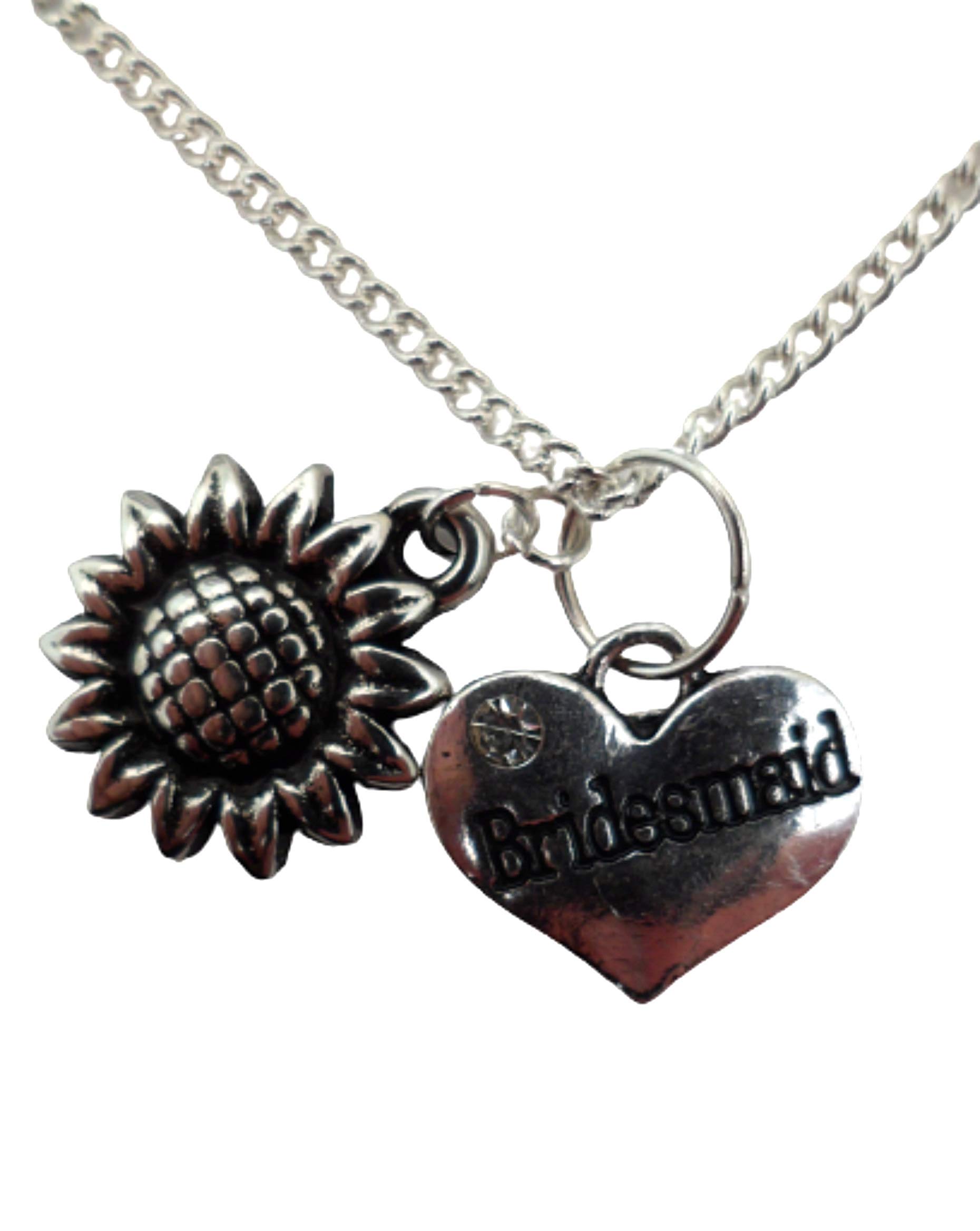Elegant Silver Plated Heart & Sunflower Charm Necklace for Bridesmaids - Perfect for Weddings, Parties & Gift Giving