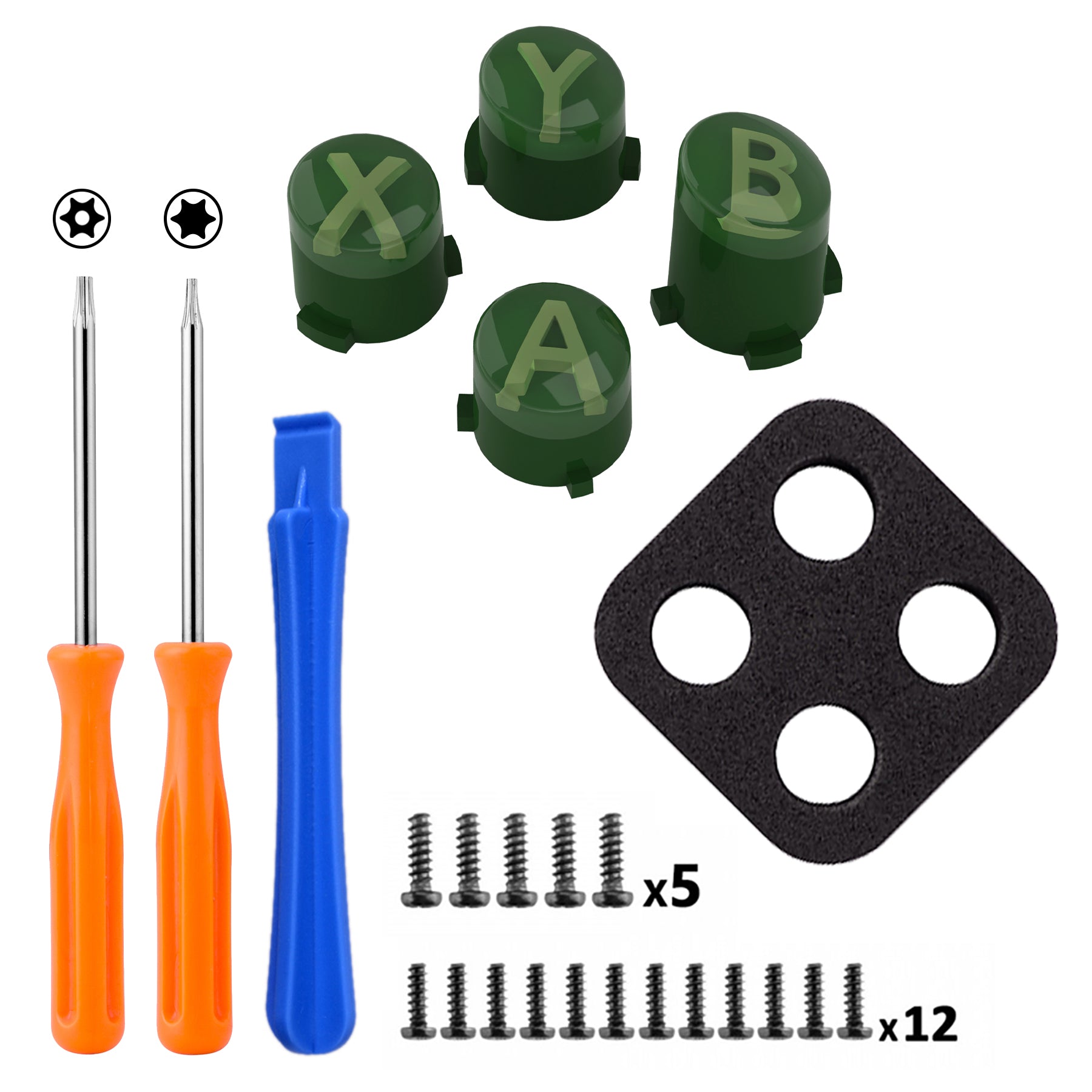 eXtremeRate Replacement ABXY Buttons for Xbox Series X/S, Xbox One S/X & Elite V1/V2 Controllers - Classic Symbols, Deep Pine Green/Clear/Bamboo Green - Perfect for Gaming, Custom Mods & Controller Repair