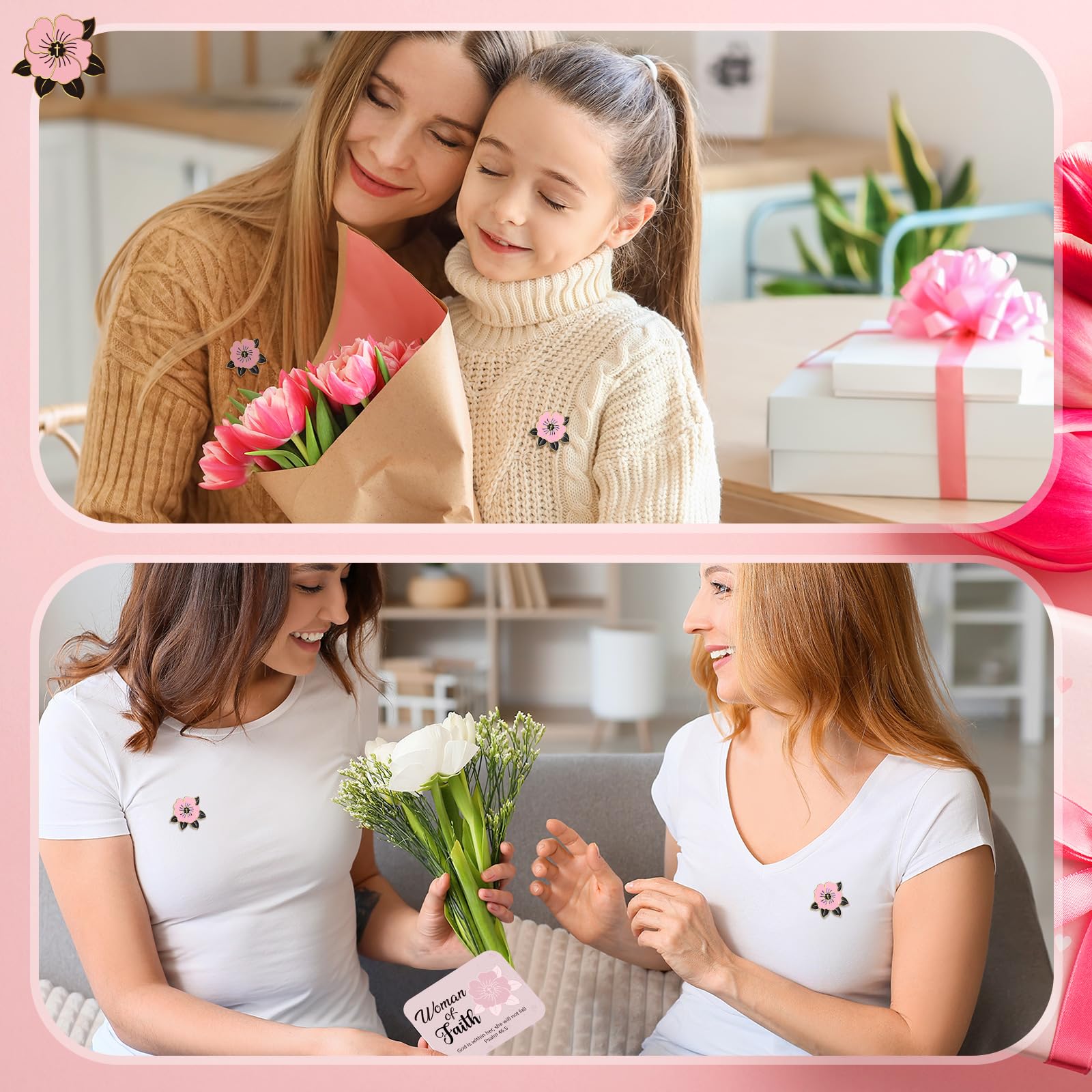Faith-Inspired Floral Cross Pins - 30 Sets Bulk Religious Lapel Brooches with Cards | Christian Church Gifts for Women, Mothers & History Month | Perfect for Church Events, Bible Study, Birthday Presents & Spiritual Encouragement