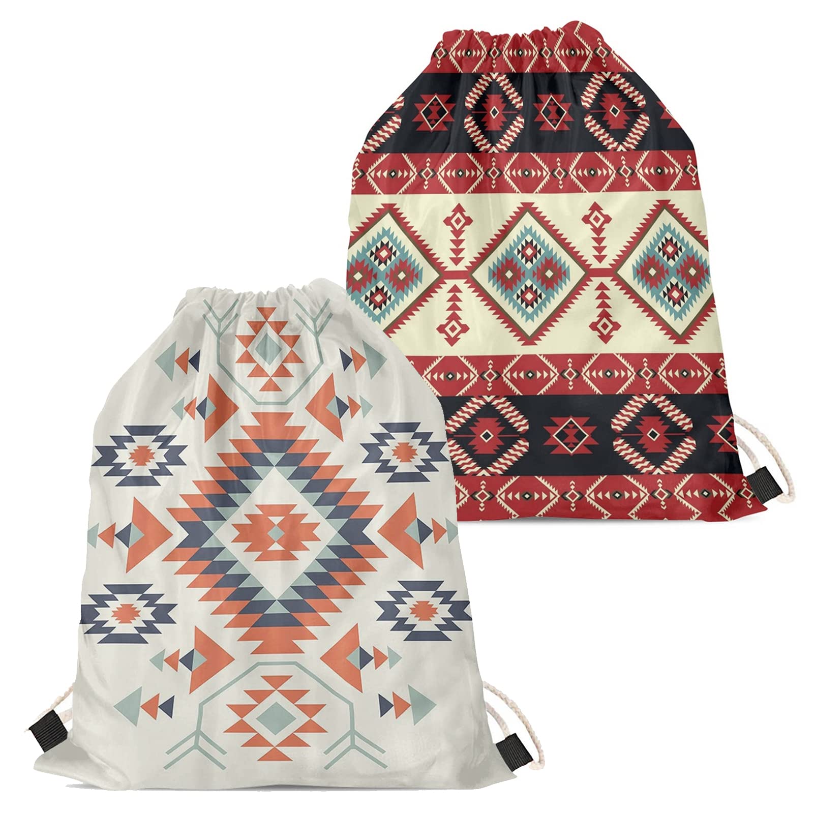 2pcs Aztec Beach Backpack Set - Lightweight Drawstring Cinch Sack for Gym, Sports & Travel | Southwestern Style Foldable Storage Pouch | Perfect for Beach Day, Yoga Class & Festival Essentials