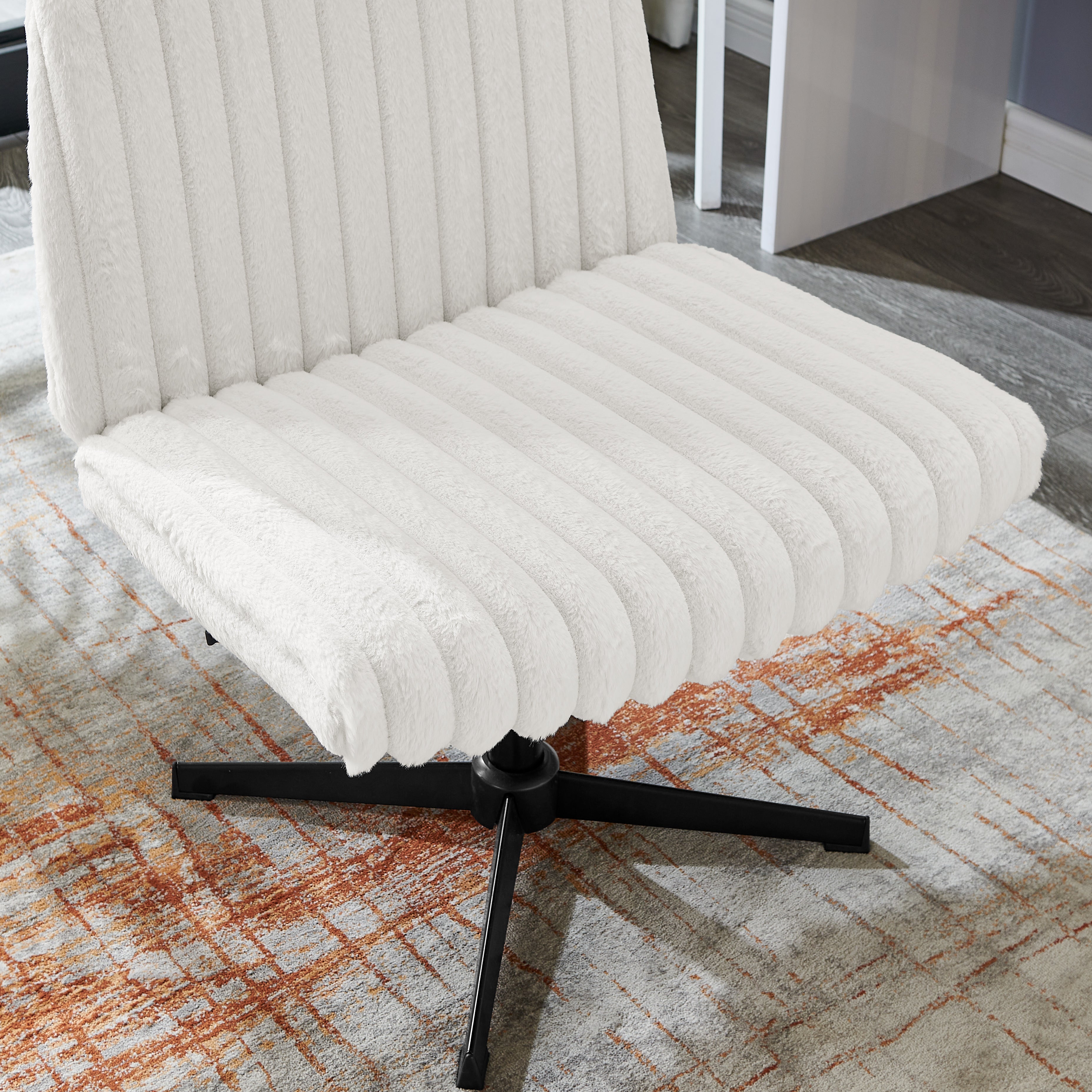 Roundhill Blynn Adjustable Swivel Criss Cross Chair - Wide Seat Ergonomic Office Chair with Lumbar Support, Vanity Makeup Chair for Home & Office Workspace, Study Desk, Dressing Table and Beauty Salon