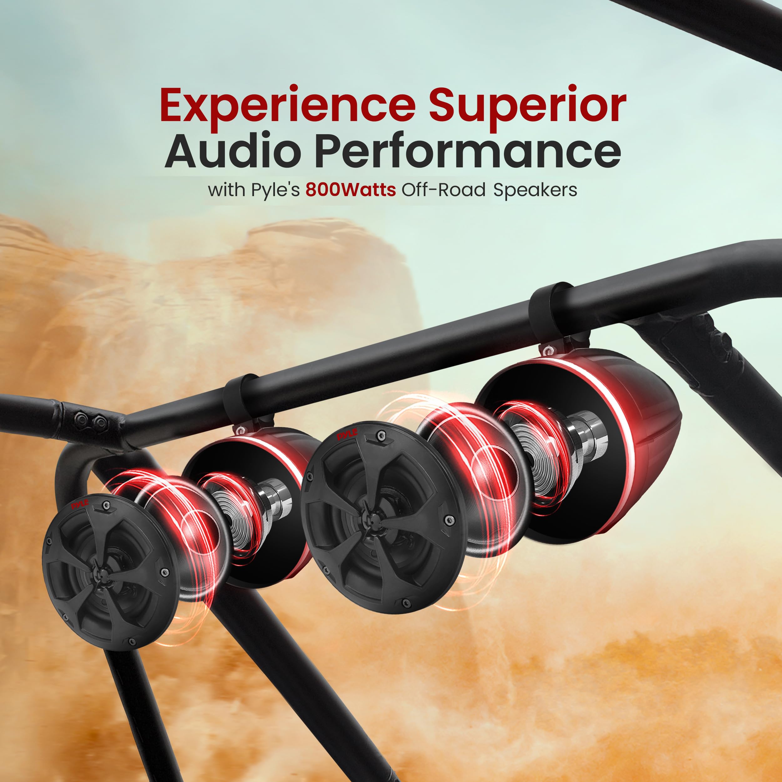 Pyle Waterproof Off-Road Speakers - 800W 2-Way 4 Inch Marine Grade Wakeboard Tower Speaker System with RGB Lights for ATV, UTV, 4x4, Jeep, Boat & Watercraft - Perfect for Outdoor Adventures, Beach Parties & Marine Entertainment (2 Pair)