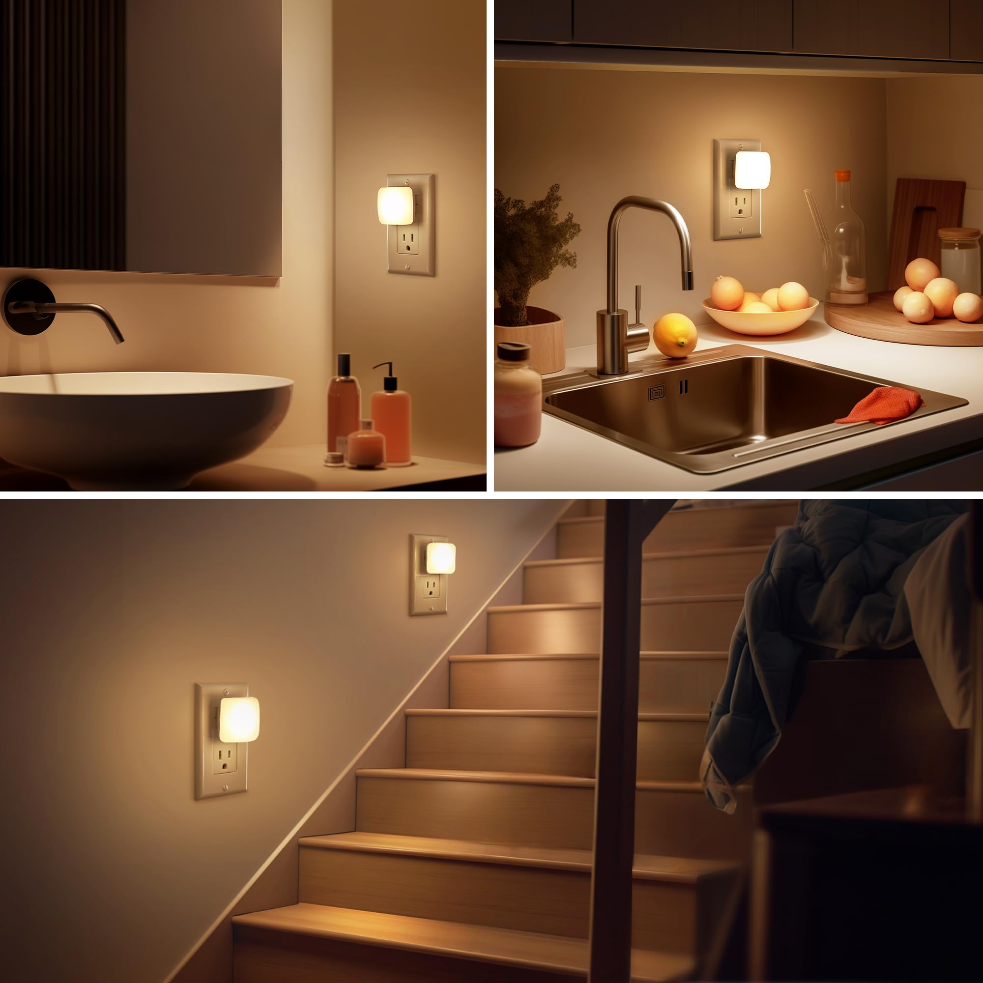 LED Night Lights Plug into Wall with Light Sensor, Dusk to Dawn 0.3W Square Night Light for Kids - 3000K Warm White for Bathroom, Bedroom, Kitchen (2 Pack) - Perfect for Nursery, Hallway & Baby Safety