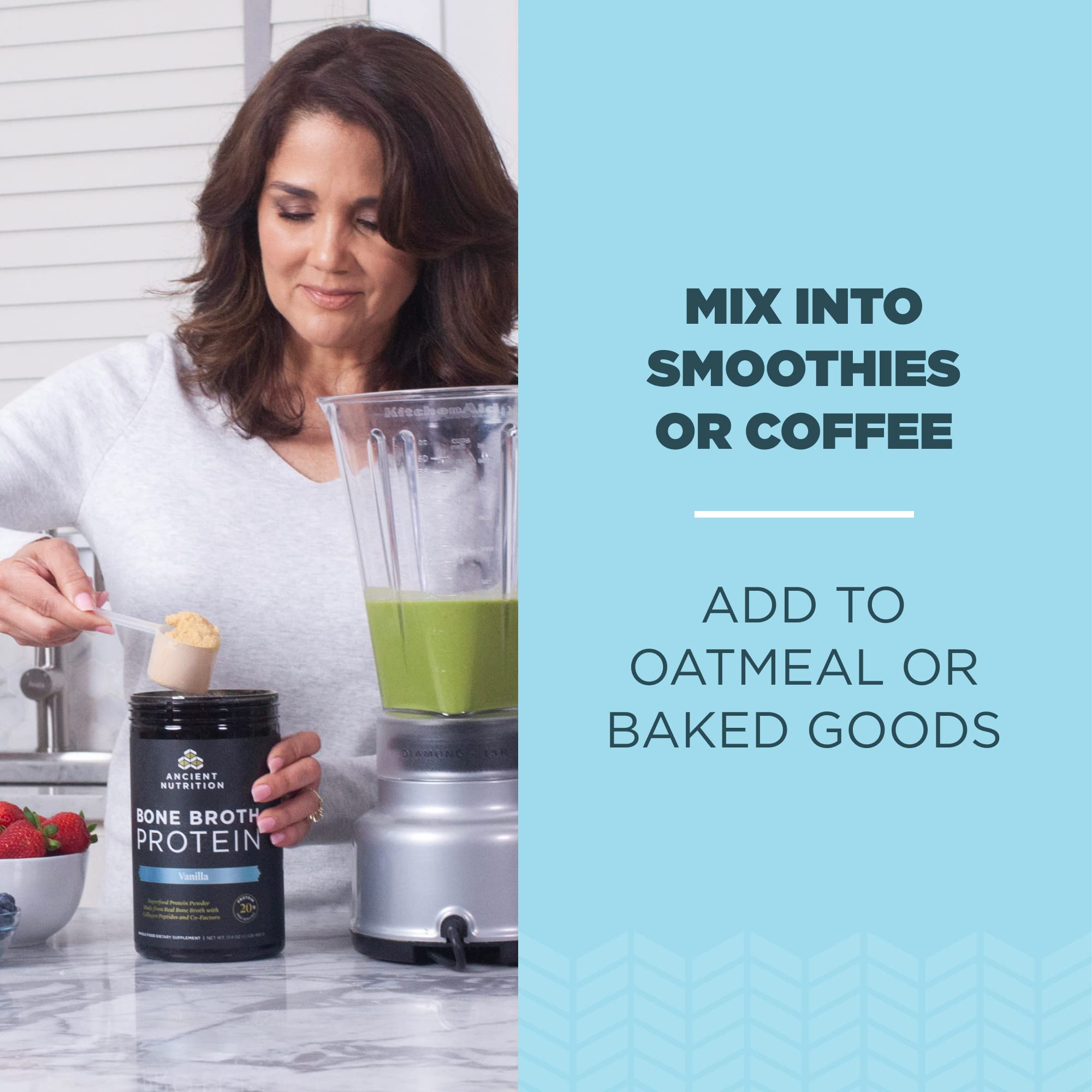 Ancient Nutrition Grass Fed & Cage Free Bone Broth Protein Powder - 20g Protein Per Serving with Hydrolyzed Collagen Peptides, Glucosamine & Chondroitin - Supports Joint & Gut Health - Vanilla Flavor (20 Servings) - Ideal for Post-Workout Recovery, Keto Diet & Immune System Boost