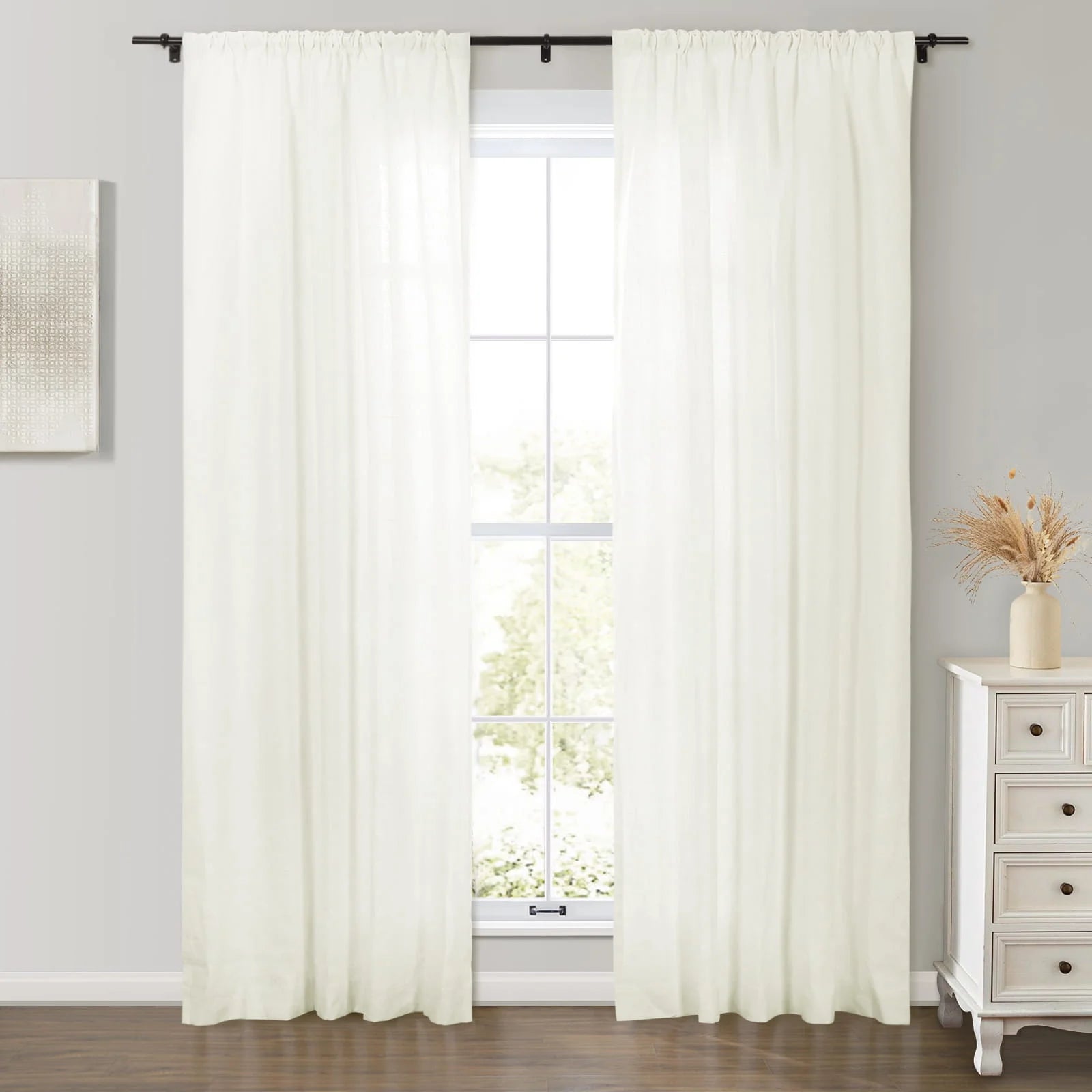 Erin Heavyweight 100% Linen Curtains - Soft Top Blackout Drapes for Living Room & Bedroom - Premium Textured Window Treatments for Home Decor