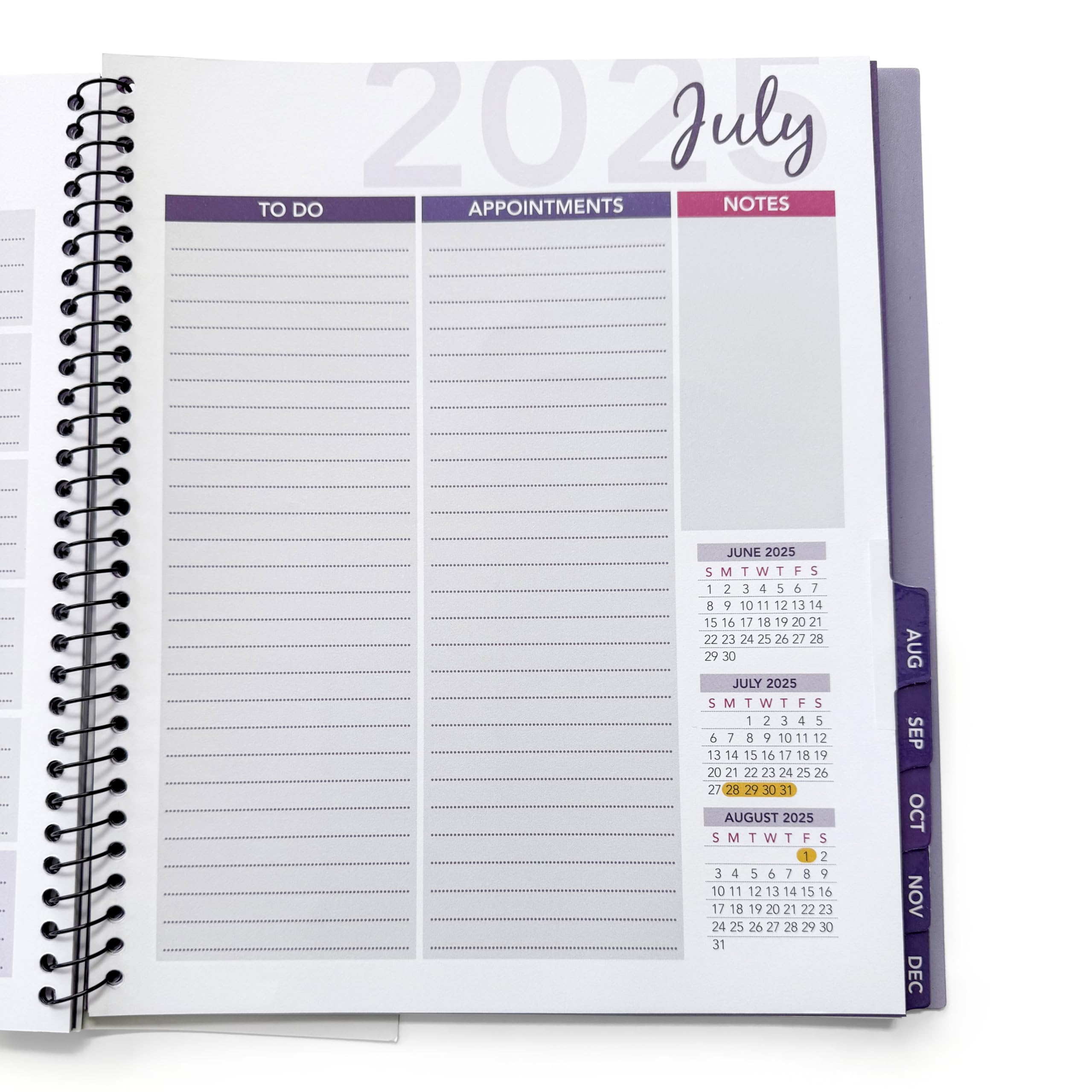 RE-FOCUS THE CREATIVE 2025 13-Month Planner with To-Do Lists, Notes & Appointments - Purple Daily & Weekly Schedule Organizer for Office, School or Home Productivity