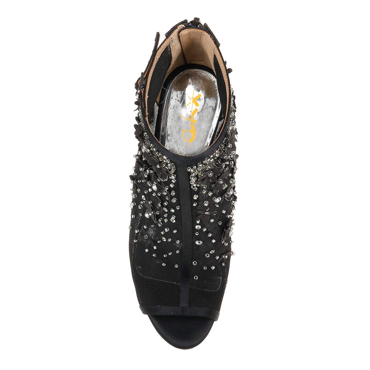 XYD Women's Sexy Mesh Floral Studded Peep Toe Ankle Boots - 4 Inch High Heel Stiletto Back Zipper Pumps for Wedding, Nightclub, Party & Evening Dress Shoes | Perfect for Date Night, Cocktail Events & Special Occasions