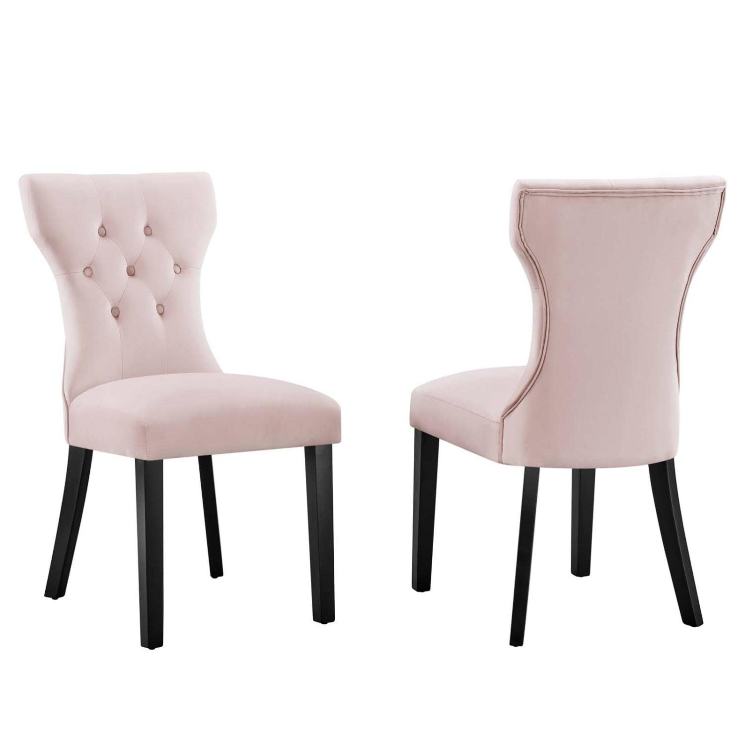Modway Silhouette Velvet Dining Chairs - Set of 2, Pink Upholstered Modern Kitchen Chairs with Metal Legs (EEI-5014-PNK) - Perfect for Dining Room, Breakfast Nook & Small Space Decor