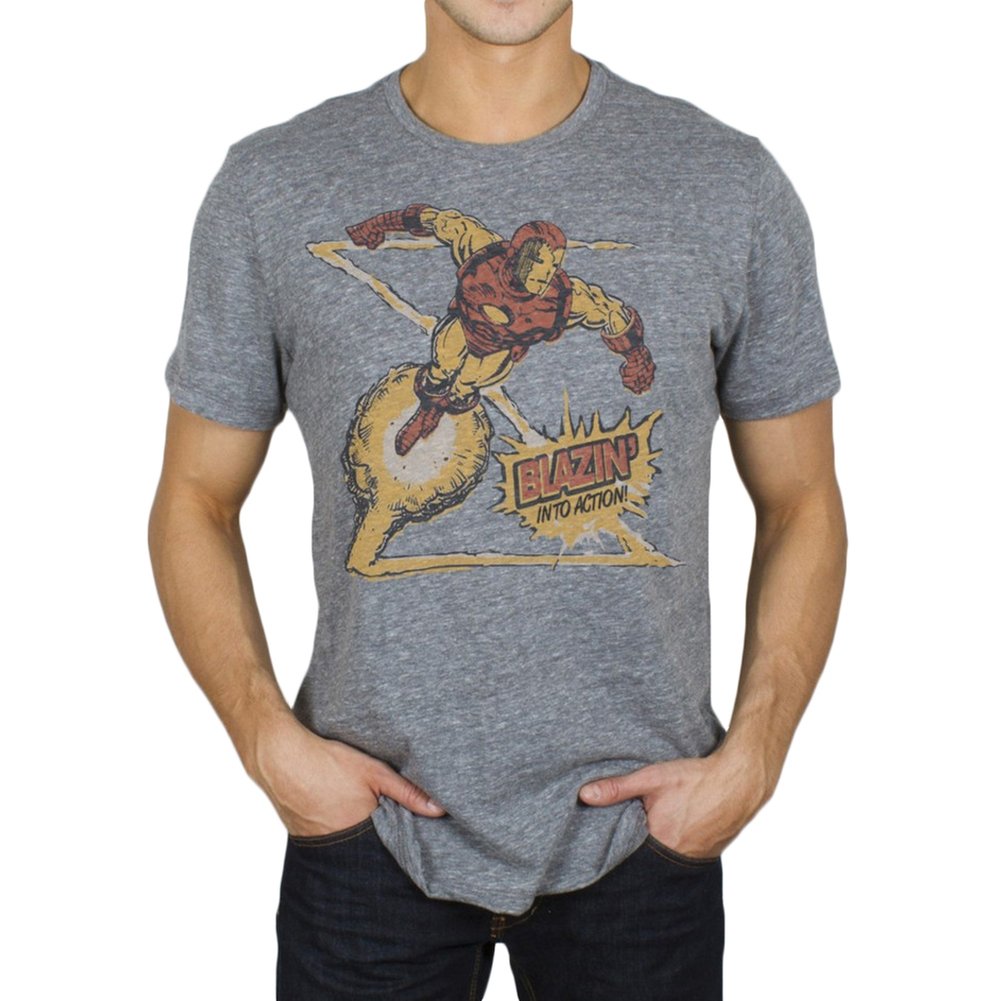 Iron Man Blazin' Into Action Graphic Soft Cotton T-Shirt for Men - Small Size - Superhero Comic Tee for Casual Wear, Cosplay & Marvel Fans