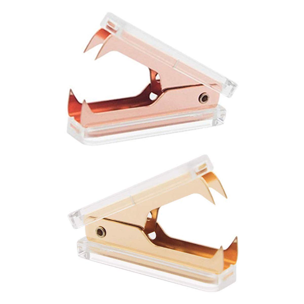 Premium Rose Gold & Gold Staple Remover Set - 2 Pack Ergonomic Staple Removal Tool for Office, School & Home Use | Luxury Acrylic Desk Accessories for Professional Workspace Organization