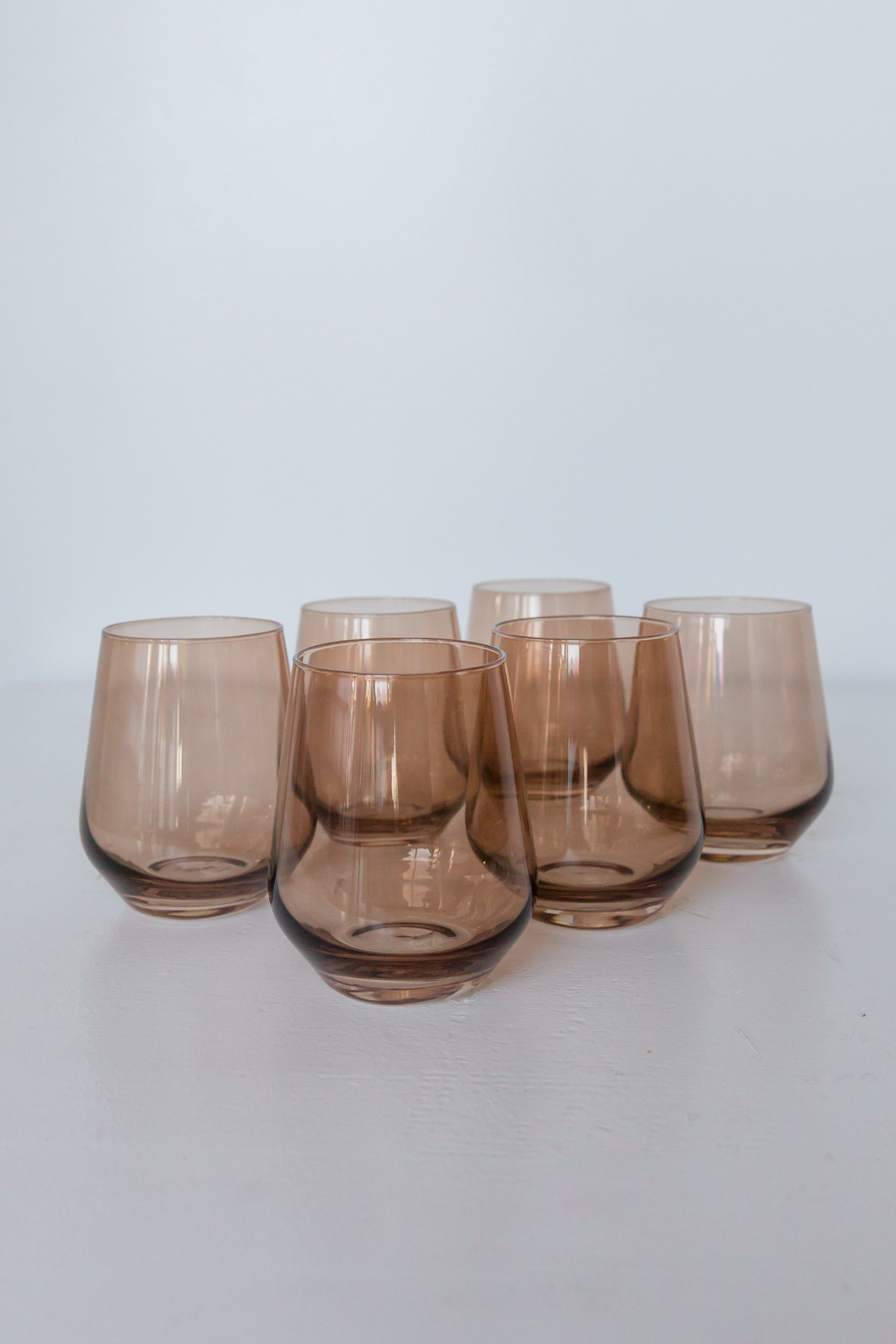 Premium Estelle Colored Wine Glasses Set of 6 - Stemless, Shatter-Resistant, Mocha Mousse (Amber Smoke) - Perfect for Parties, Weddings, and Home Entertaining