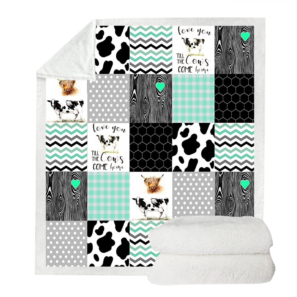 Cozy Cow Print Sherpa Fleece Blanket - Soft Plush Farm Animal Throw for Boys, Girls & Women (50x60 Inches) - Perfect for Bed, Sofa, Nursery & Farmhouse Decor