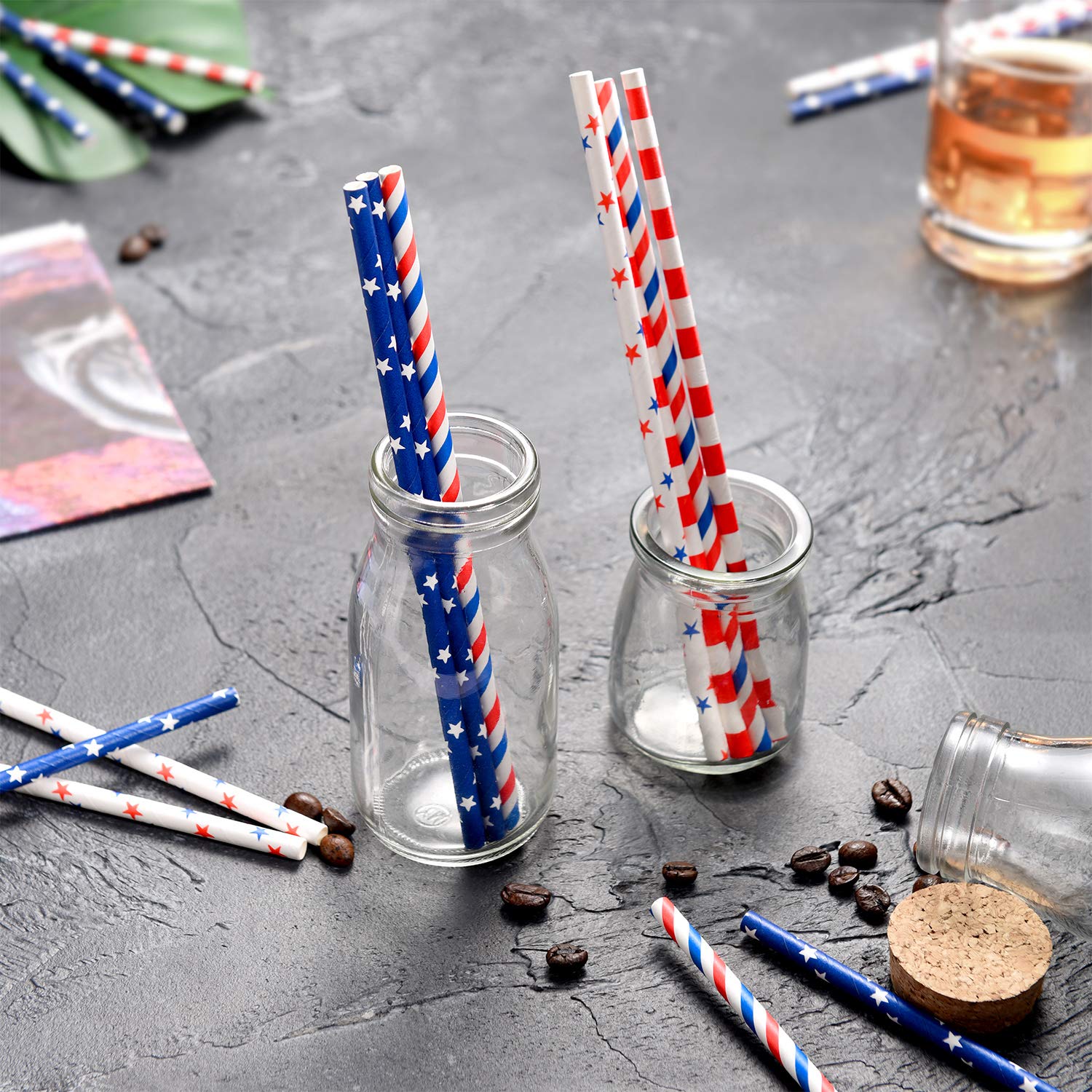 200 Pieces Patriotic American Flag Paper Straws - Red, White & Blue Paper Drinking Straws for July 4th, Memorial Day, Independence Day Celebrations - Perfect for BBQs, Picnics, and Party Decorations