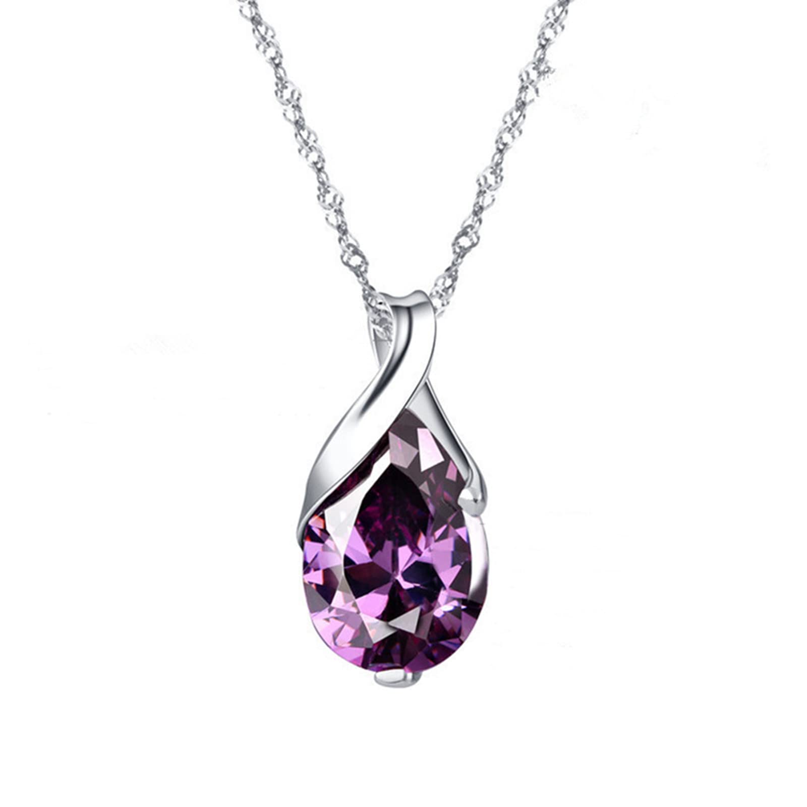 Crystal Purple Angel Pendant Necklace for Women - Elegant Long Chain Jewelry with Circle Charm for Daily Wear & Special Occasions