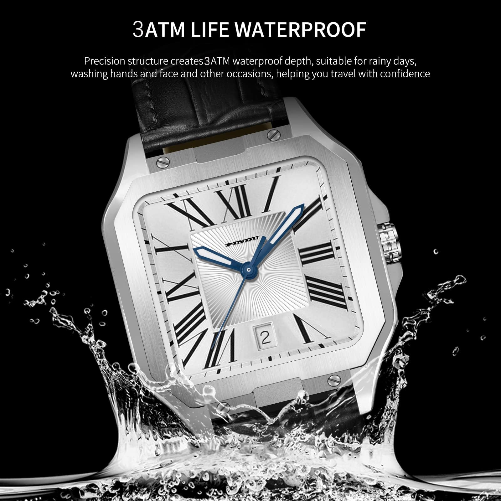 PINDU Automatic Men's Watch - Tank Business Dress Square Mechanical Watch for Men, Simple & Easy to Read | Perfect for Office, Formal Events & Everyday Wear
