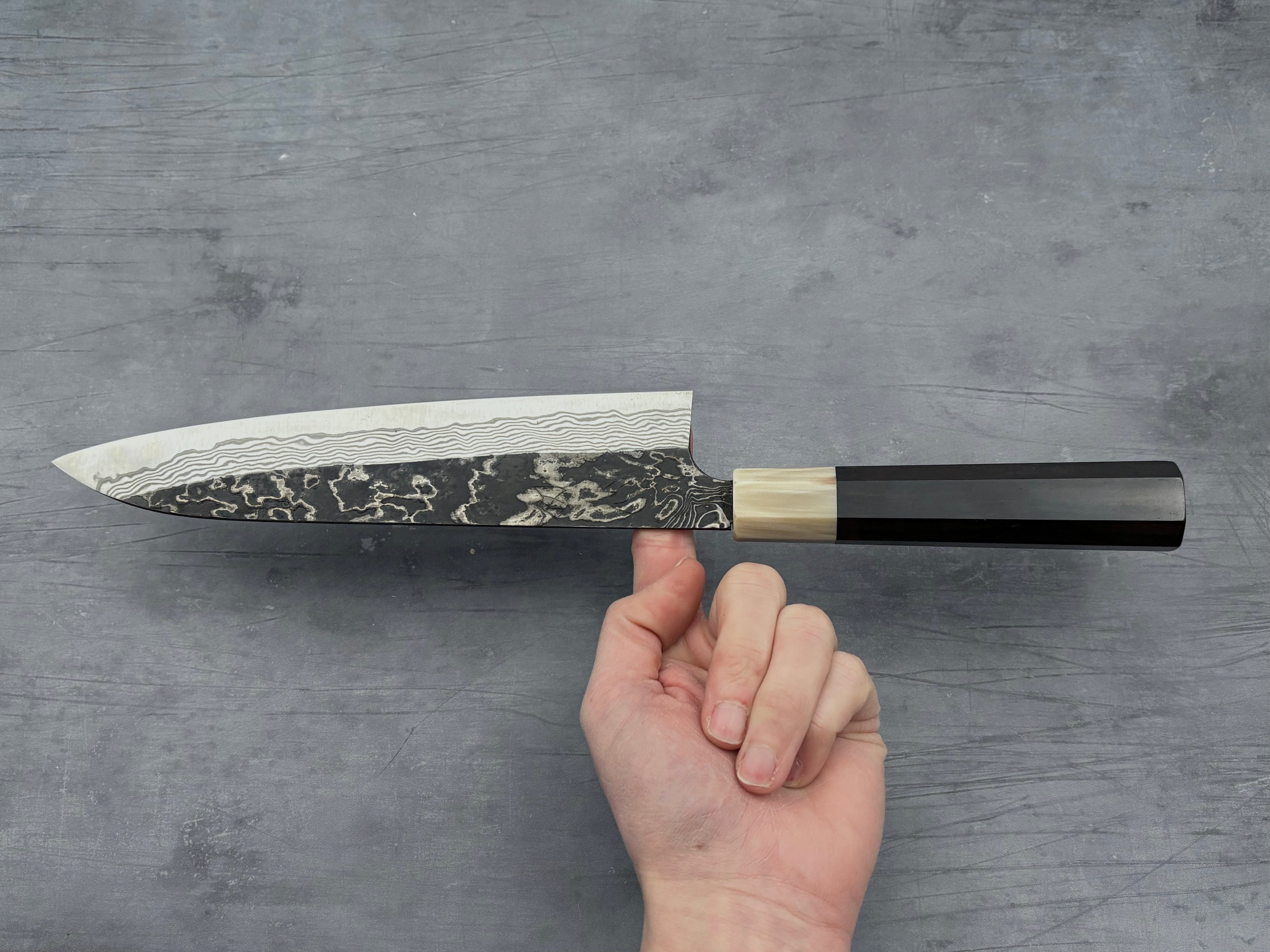 Hatsukokoro SLD Kurouchi Blast Gyuto 240mm Japanese Chef Knife - High Carbon Steel Kitchen Knife for Professional Chefs & Home Cooking, Perfect for Slicing, Dicing & Meat Cutting