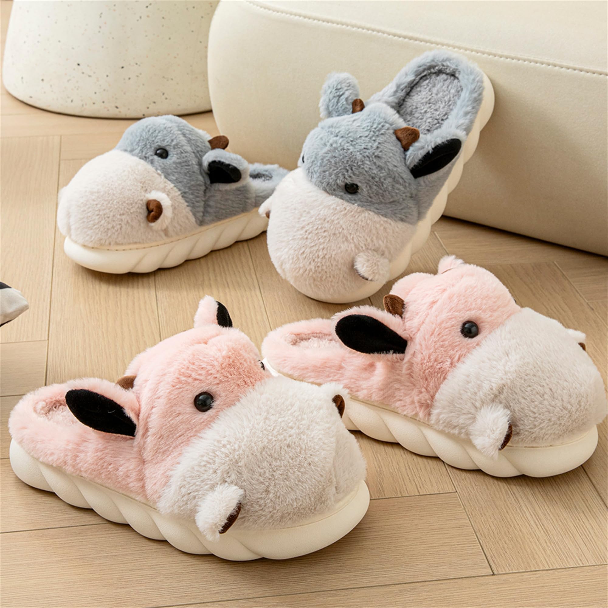 LANFIRE Women's Cute Hippo Slippers - Animal Themed Fuzzy House Shoes, Soft Plush Winter Warm Slippers for Indoor Comfort - Perfect for Cozy Nights, Lounge Wear & Gift Giving