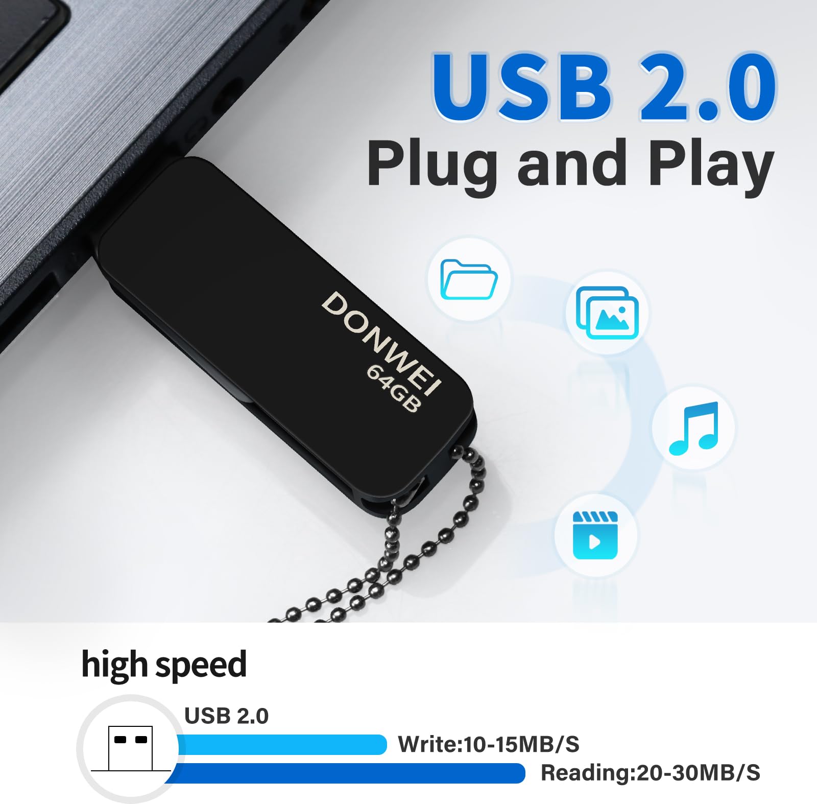 64GB USB Flash Drive 2.0 - High Speed Memory Stick with Secure Storage, Portable Thumb Drive for Data Transfer - Perfect for Office, School, Backup & File Sharing (Black)