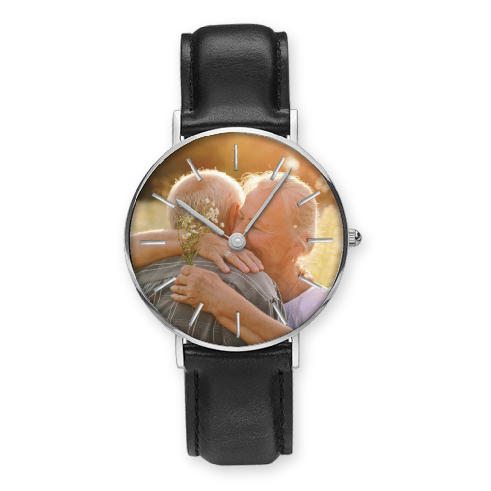 Customizable Picture Watch for Women - Golden & Silver Pointers Leather Quartz Watch - Perfect for Gifts, Special Occasions & Everyday Wear