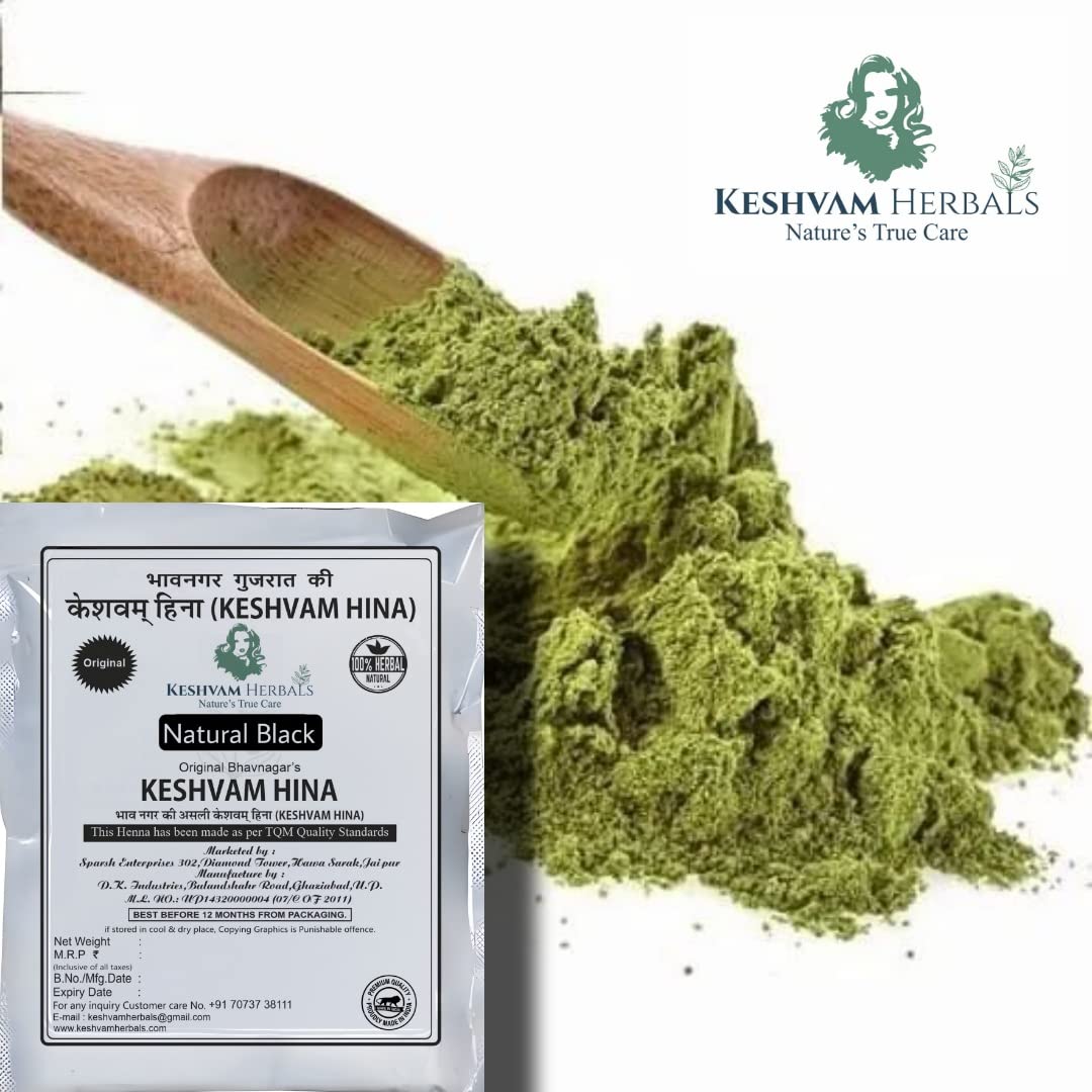 Keshvam Hina Henna Natural Black Hair Dye (10 Pack) - 250g Pure Bhavnagar Mehndi for Gray Coverage & Hair Conditioning | Perfect for Bridal, Festivals & Natural Hair Care