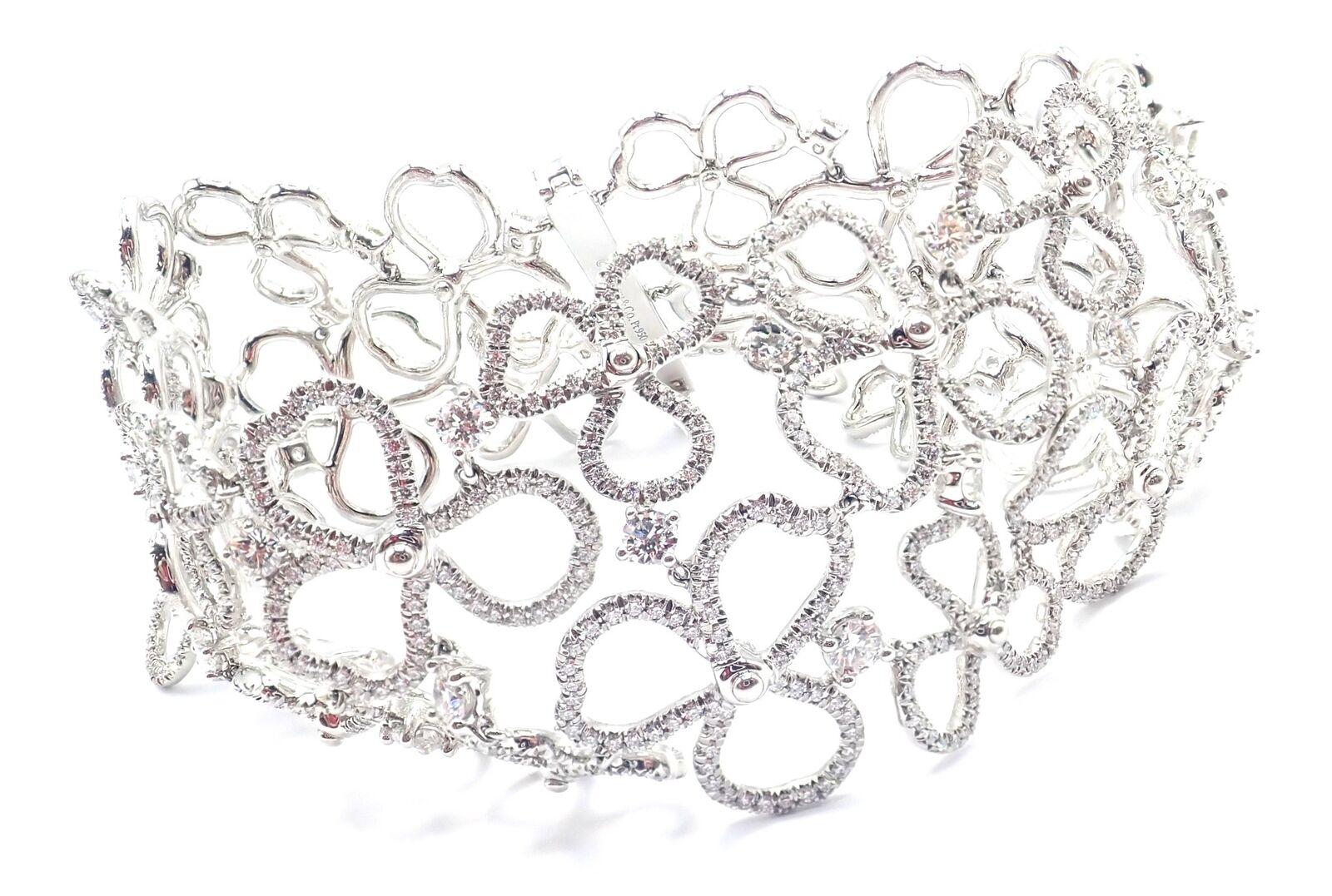 Authentic Tiffany & Co Paper Flowers Platinum Diamond Wide Bracelet - Elegant Jewelry for Weddings, Anniversaries & Special Occasions