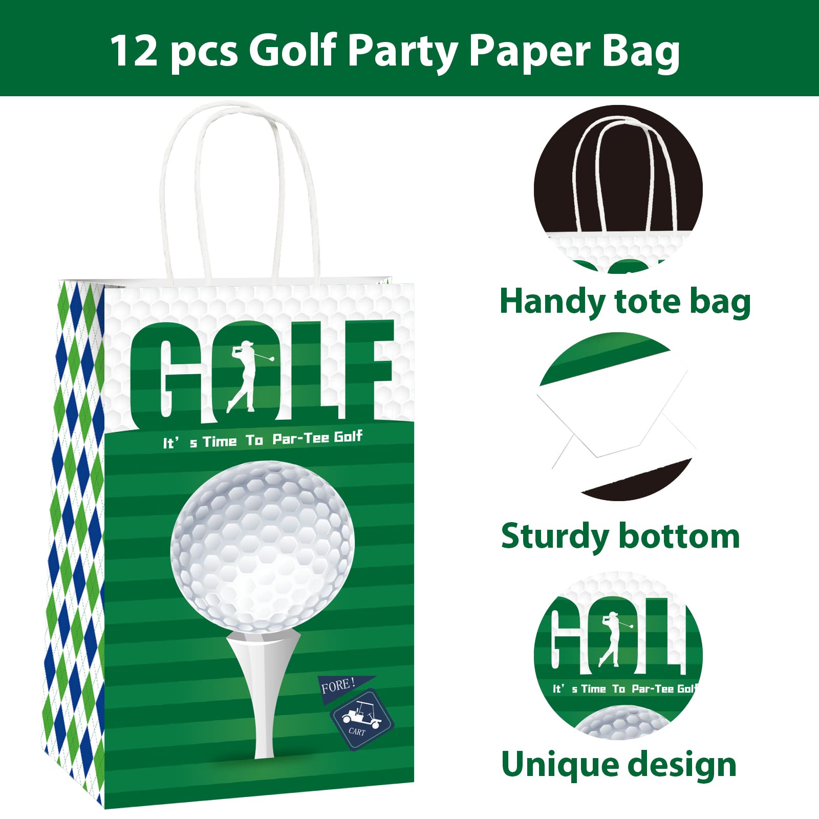 12-Piece Golf Party Favor Bags Set - Golf Theme Paper Gift Bags for Birthday Parties, Baby Showers & Decorations | Perfect for Golf-Themed Events, Tournaments & Celebrations