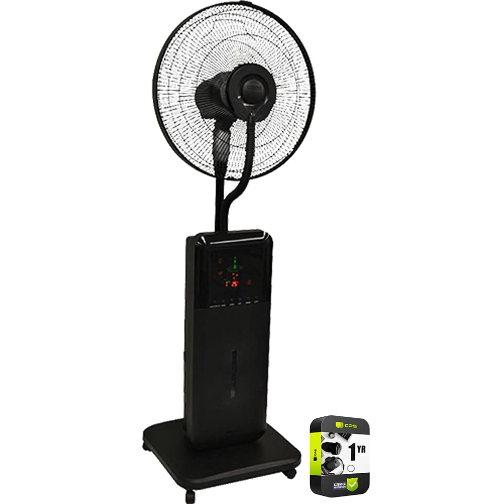 SUNHEAT 510200000 Ultrasonic Dry Misting Fan with Bluetooth Technology - Black | Portable Cooling Fan with Humidifier | Perfect for Home, Office & Outdoor Use | Includes 1 Year CPS Enhanced Protection Pack