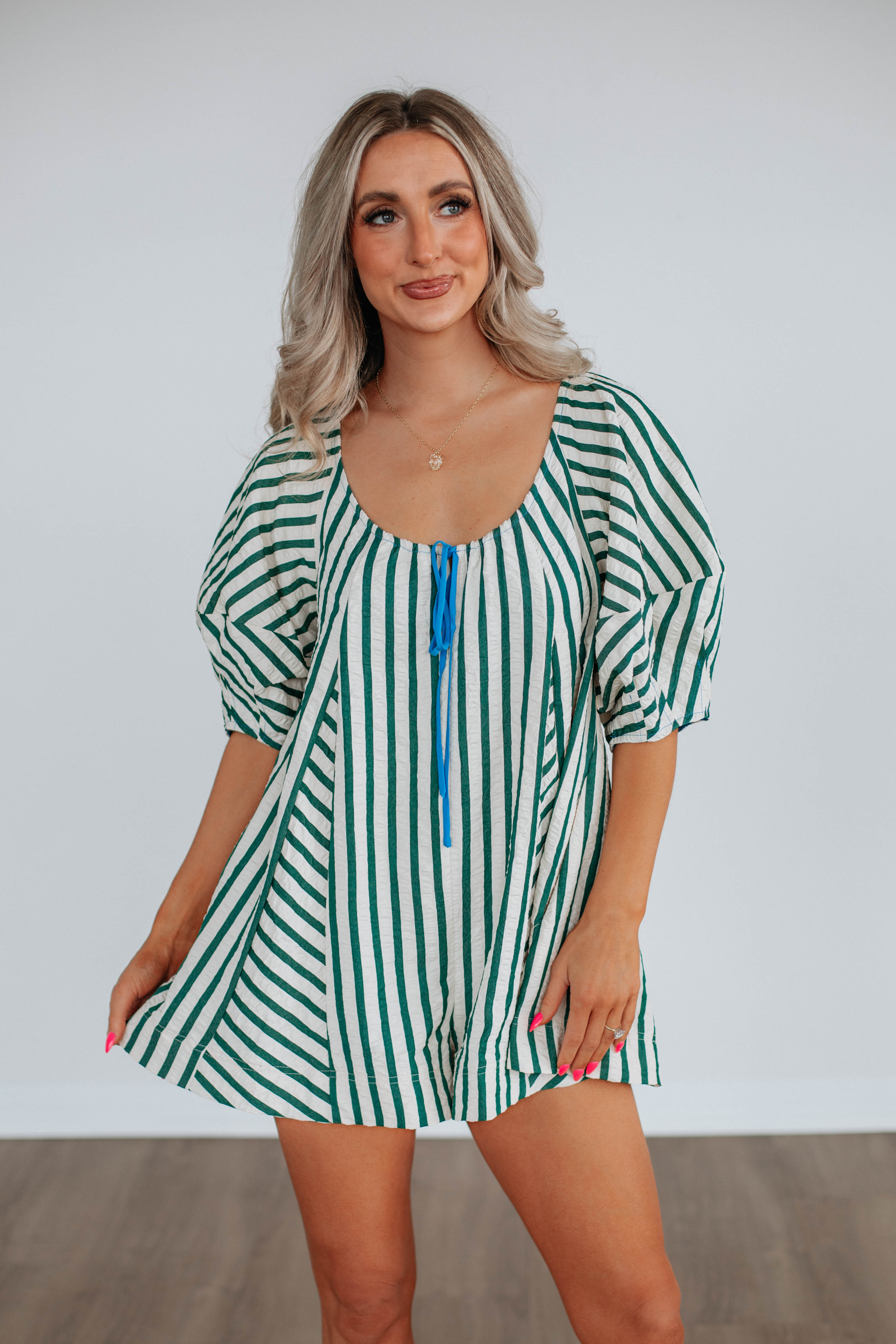 Women's Capri Striped Romper - Summer Casual Jumpsuit with Short Sleeves & Pockets | Perfect for Beach Vacation, Outdoor Picnic & Weekend Outings