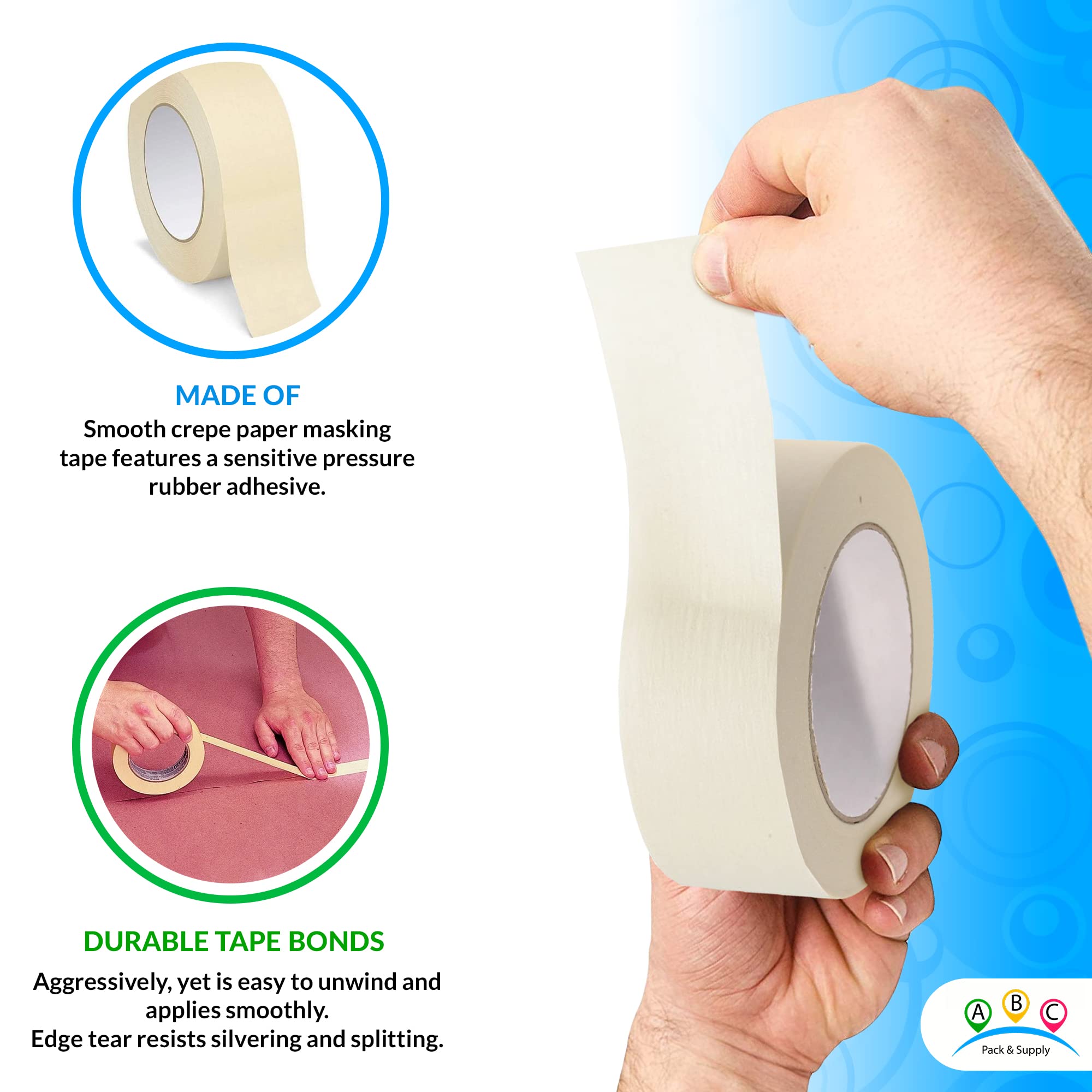ABC Heavy Duty Packing Tape 3 Inches x 60 Yards - 16 Rolls Ivory Wide Painters Tape for Walls & Packaging | 5 Mil Thick Shipping Tape for Mailing Boxes, Cartons & Moving Supplies | Perfect for Home Moving, Office Shipping & DIY Projects