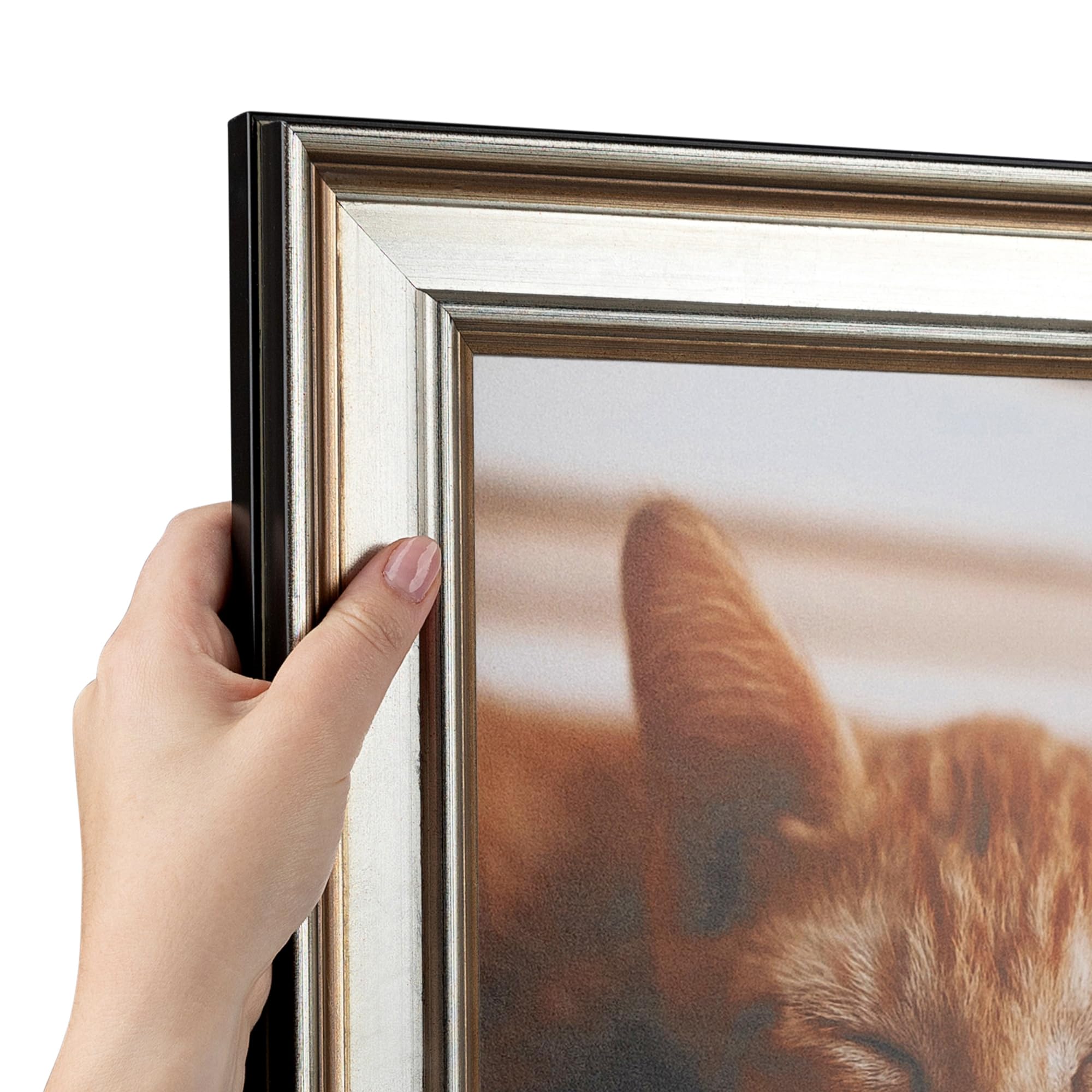 ArtToFrames 20x28 Inch Silver Wood Picture Frame with Gold Accents - Premium Wall Decor for Living Room, Bedroom & Office - WOMD1087-20x28