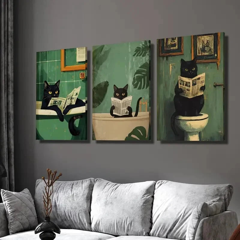 3-Piece Black Cat Canvas Wall Art Set - Framed 40x60cm Prints | High Quality Australian Made Home Decor | Ready to Hang for Living Room, Bedroom & Office Decor