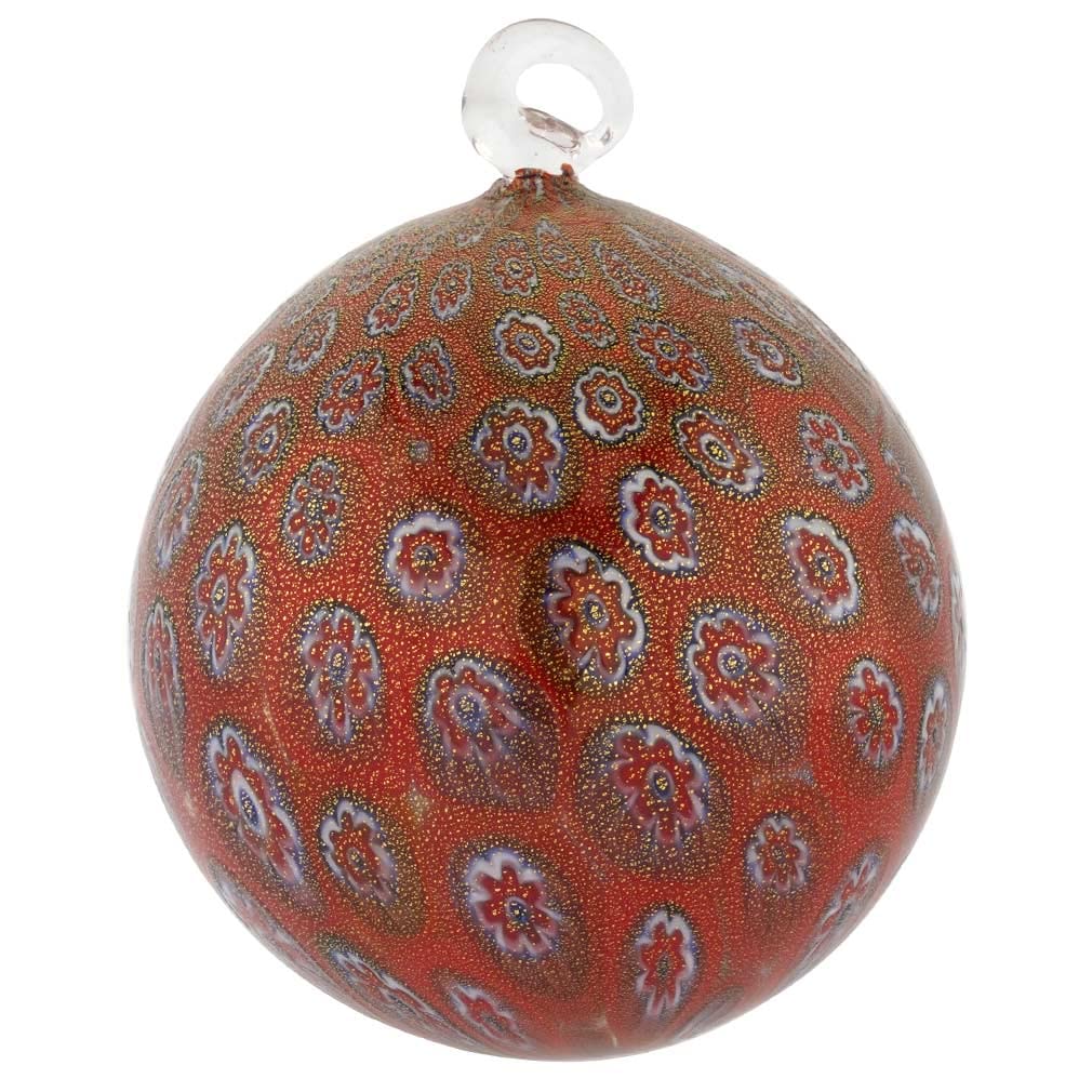 Venetian Murano Glass Christmas Ornament - Handcrafted Red Millefiori Bauble for Holiday Tree Decor & Festive Home Decoration