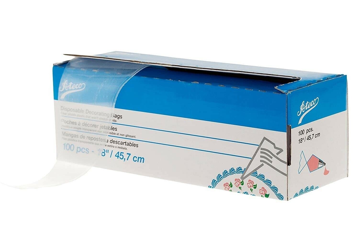 ATECO 18-Inch Disposable Decorating Bags - Pack of 100 | Professional Cake Piping, Cookie Decorating & Pastry Bag for Baking | Ideal for Home Bakers & Commercial Kitchens