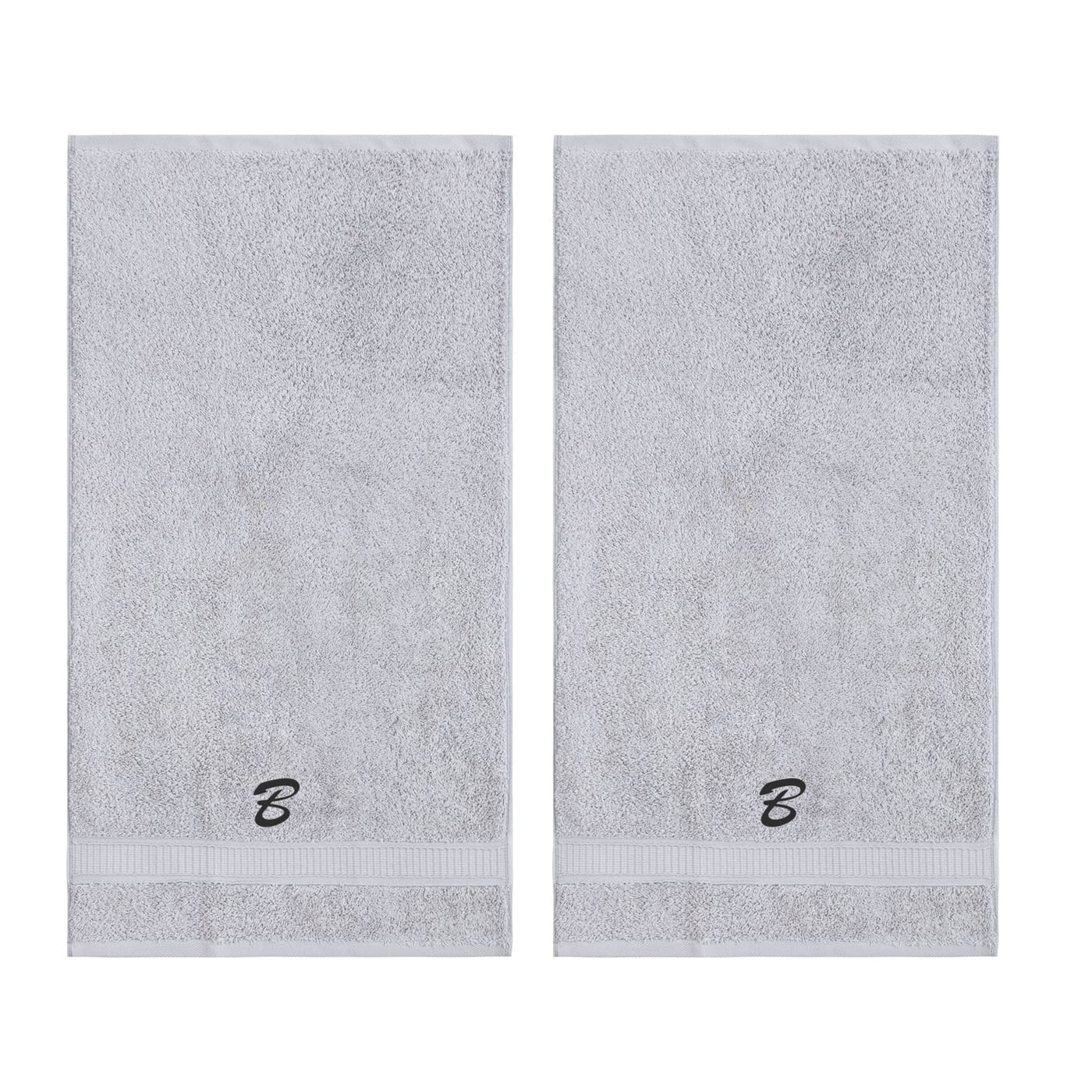 Personalized Monogrammed Hand Towels - 2-Piece Set, 100% Turkish Cotton, Super Soft & Highly Absorbent - Hotel & Spa Quality Bath Towels for Face, Dorm, Gym | Perfect for Guest Bathrooms, Luxury Spa Gifts & Home Decor (Light Grey)