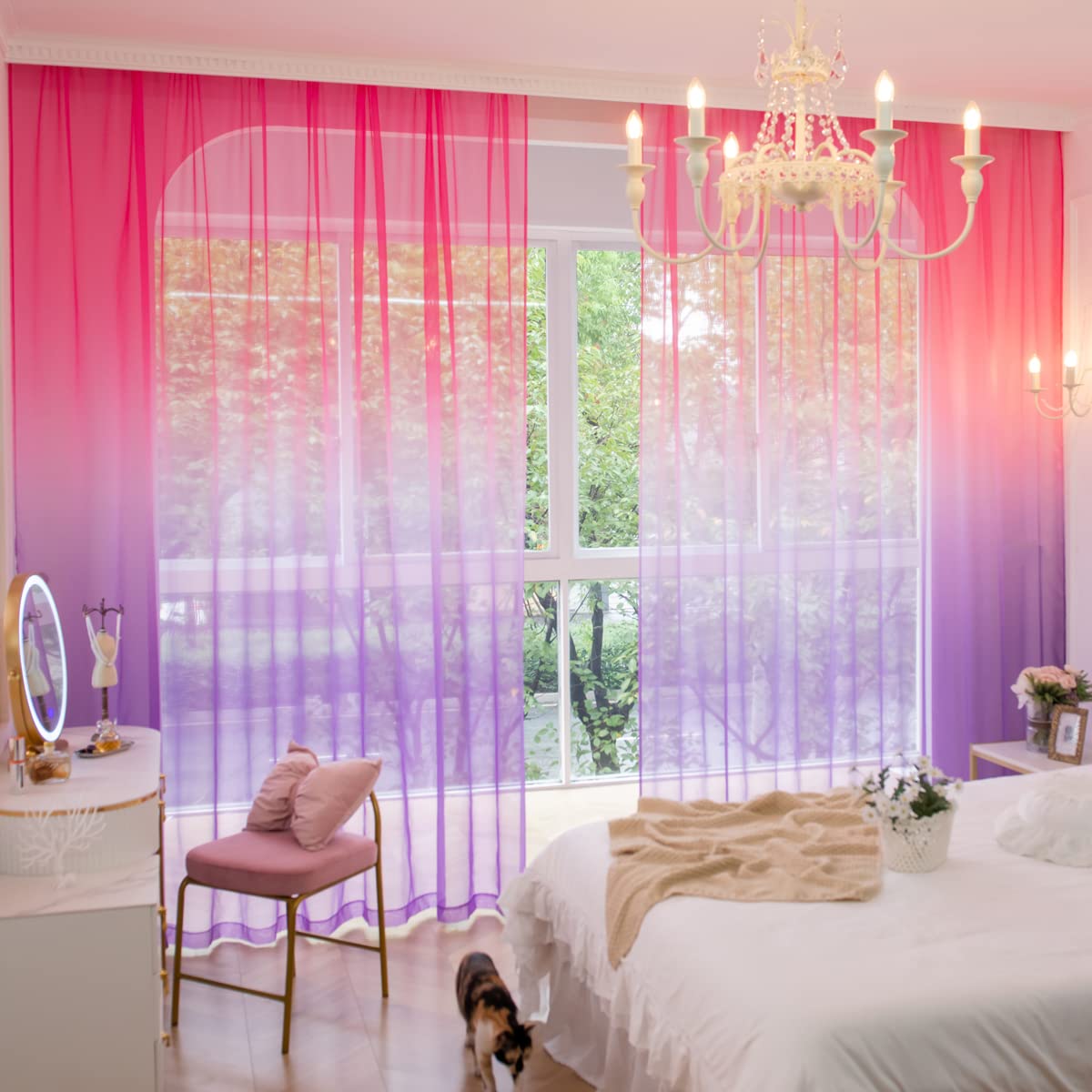 72 Inch Light Filtering Gradient Sheer Curtains - 2 Panels Voile Window Drapes with Rod Pocket for Bedroom, Living Room, Nursery & Kitchen | Soft Sunlight Diffusion & Privacy Protection for Home Decor