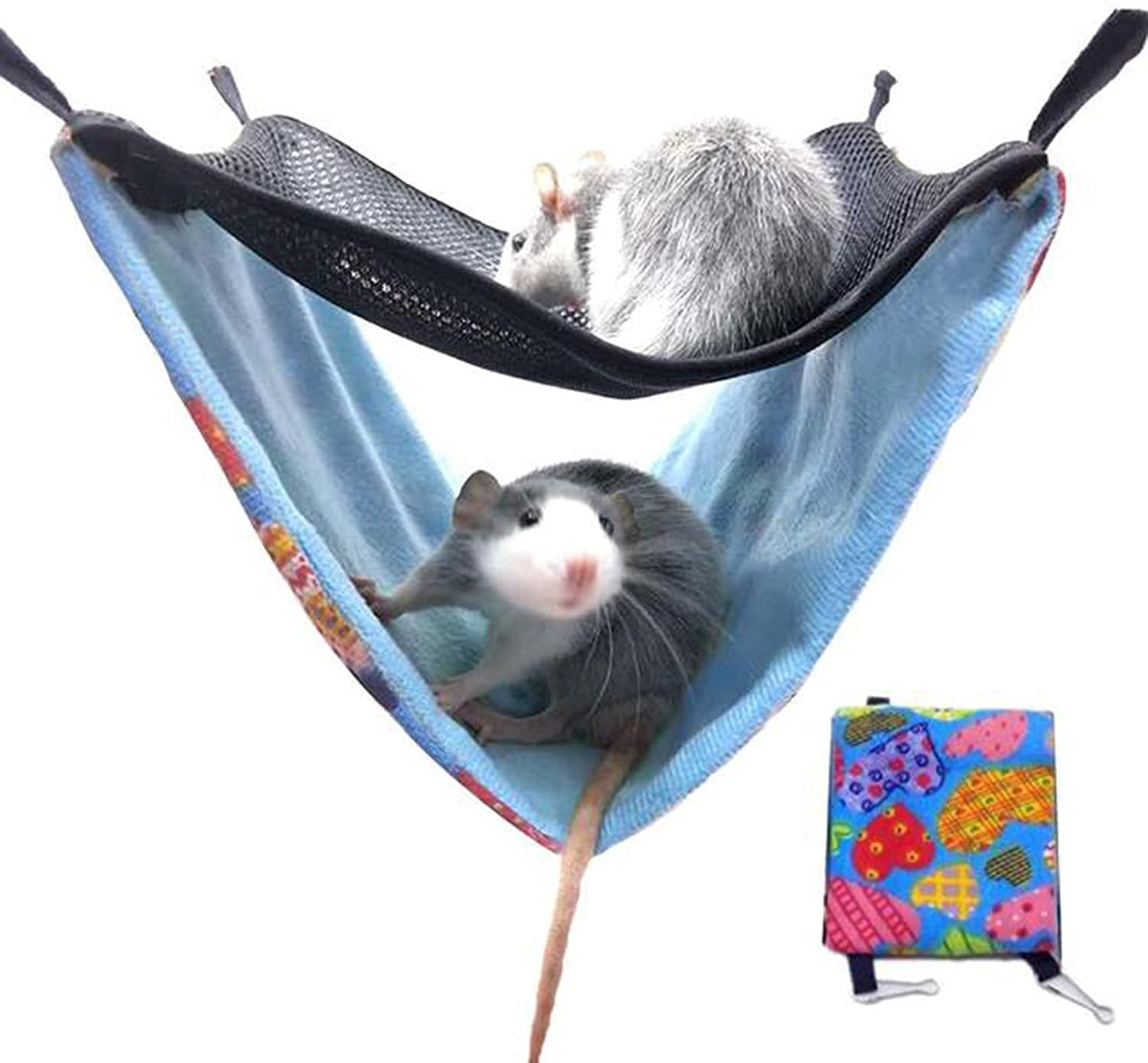 Double Layer Cotton Hamster Hammock - Breathable Mesh Hanging Bed for Chinchillas, Ferrets & Small Pets - Blue Small Size for Summer & Fall - Perfect for Cage Accessories & Small Animal Comfort