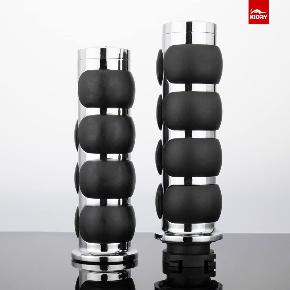 1 Inch Motorcycle Hand Grips - 25MM Chrome Black Aluminum Rubber Handlebar Throttle Grips for Harley Davidson Dyna, Sportster, Road King, Street Glide, Fat Boy & Honda Shadow VTX - Perfect for Cruiser and Touring Bike Comfort