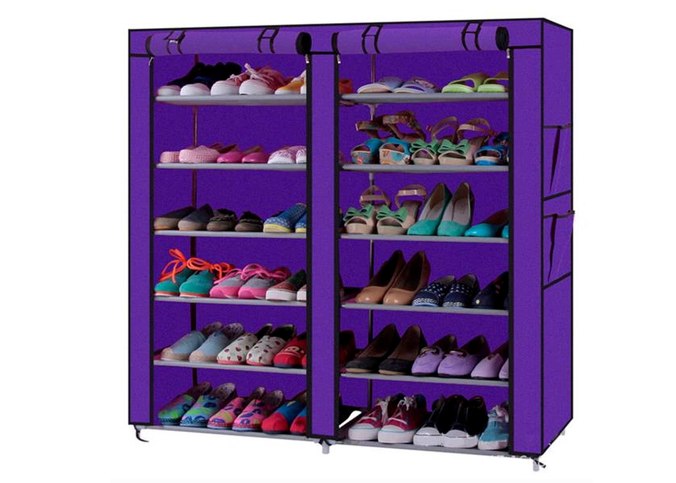 6-Layer Double-Row 12-Compartment Non-Woven Shoe Storage Cabinet | Free Standing Shoe Rack Organizer | Space-Saving Portable Shoe Tower for Closet, Entryway & Bedroom (Purple)