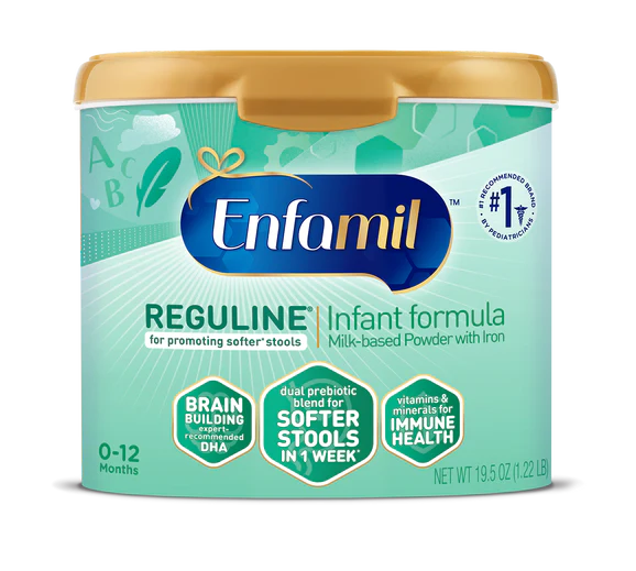 Enfamil Reguline Powder Infant Formula - 19.5 oz Canister (Pack of 4) | Gentle Digestion for Babies | Ideal for Travel, Daycare & Home Feeding