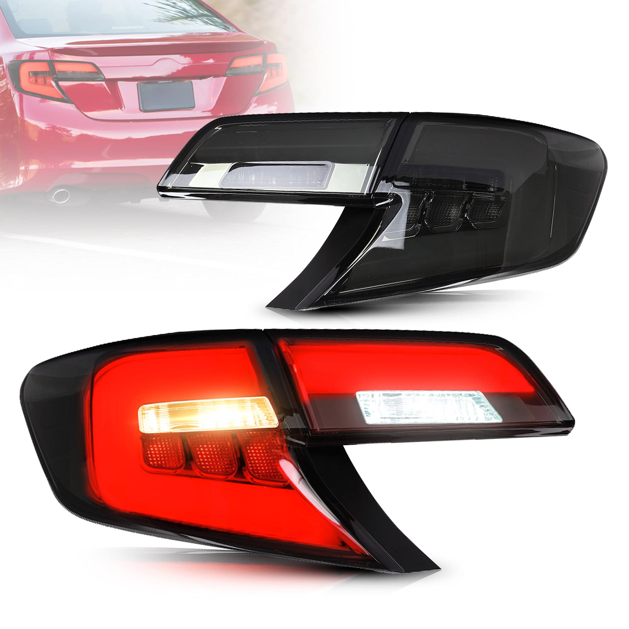 VLAND LED Smoked Taillights for Toyota Camry 2012-2014 - LED Running Lights, Brake Lights, Turn Signal & Reverse Lights (Bulbs Not Included, Use Factory Halogen) | Upgrade Your Car's Rear Lighting for Night Driving & Enhanced Style