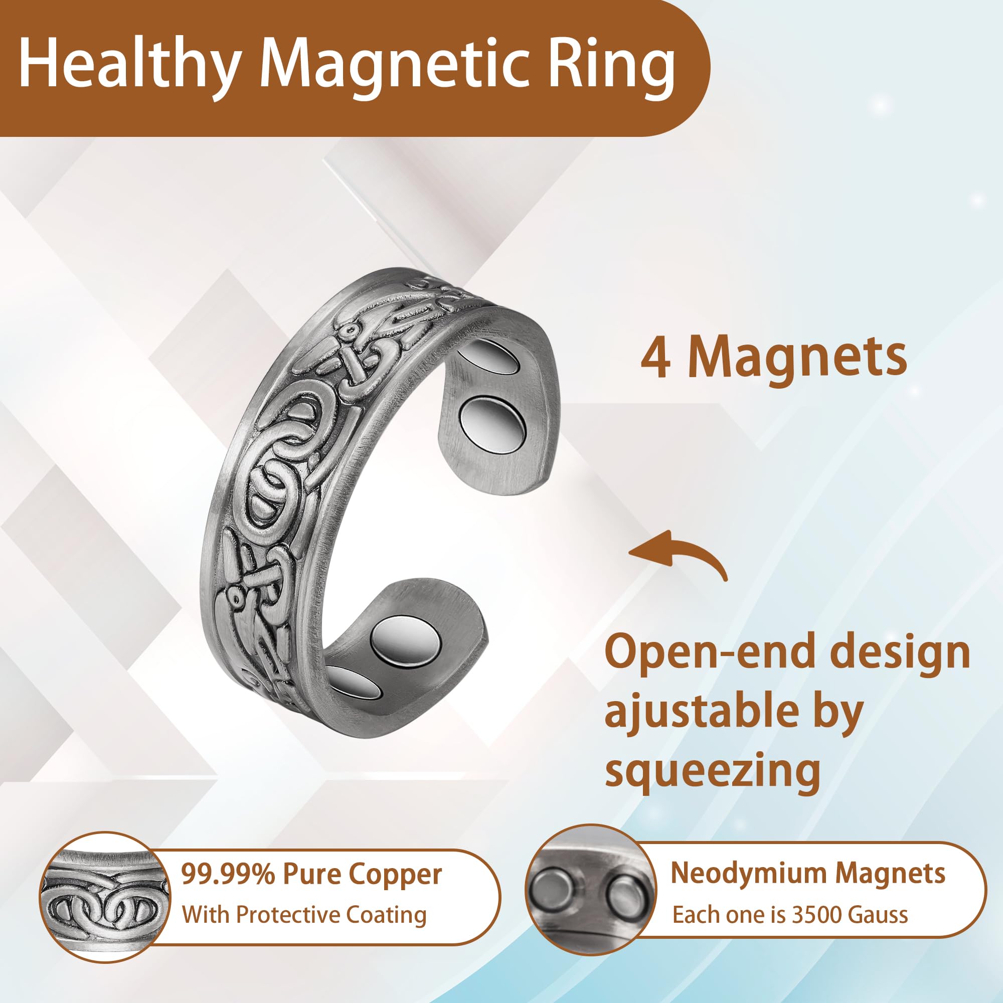 Pure Copper Magnetic Ring for Women - Hypoallergenic Jewelry with Healing Magnets - Elegant & Stylish for Daily Wear, Meditation, and Pain Relief